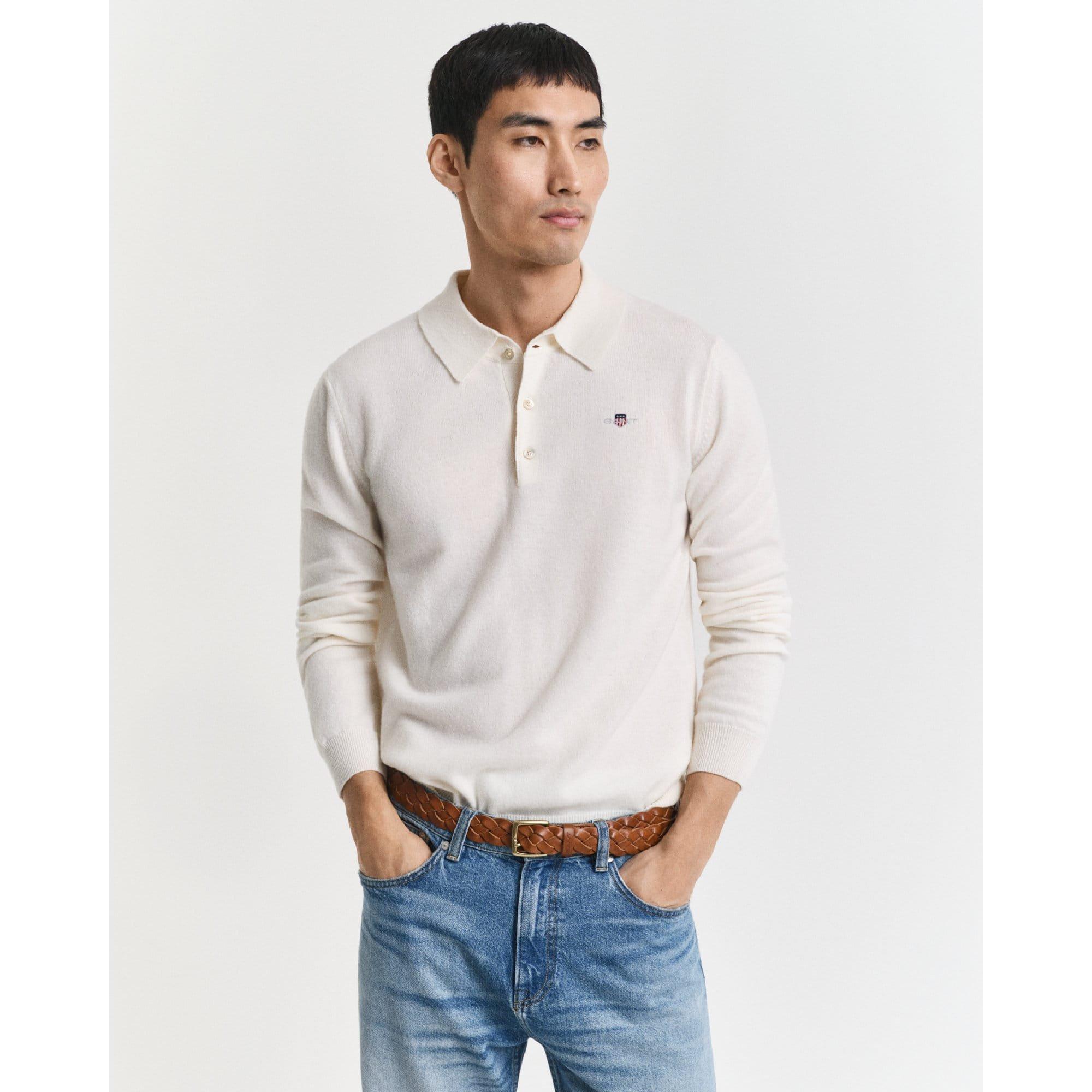 Gant Men's Superfine Lambswool Polo Shirt - Cream - S