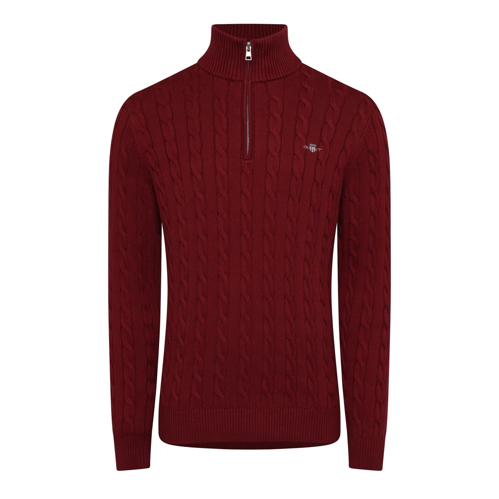 Gant Cotton Cable Half Zip Fleece - Red - Size 2XL