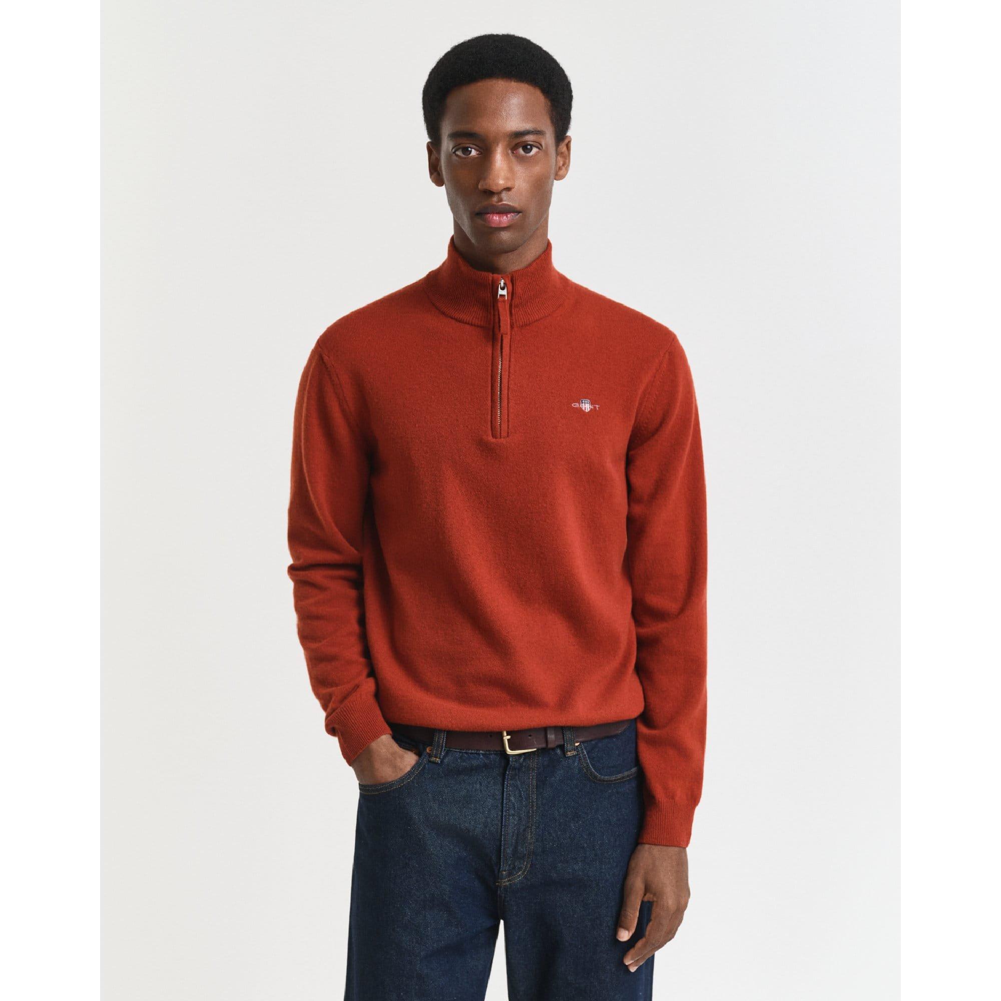 Gant Superfine Lambswool Half Zip Fleece - Brown - XL