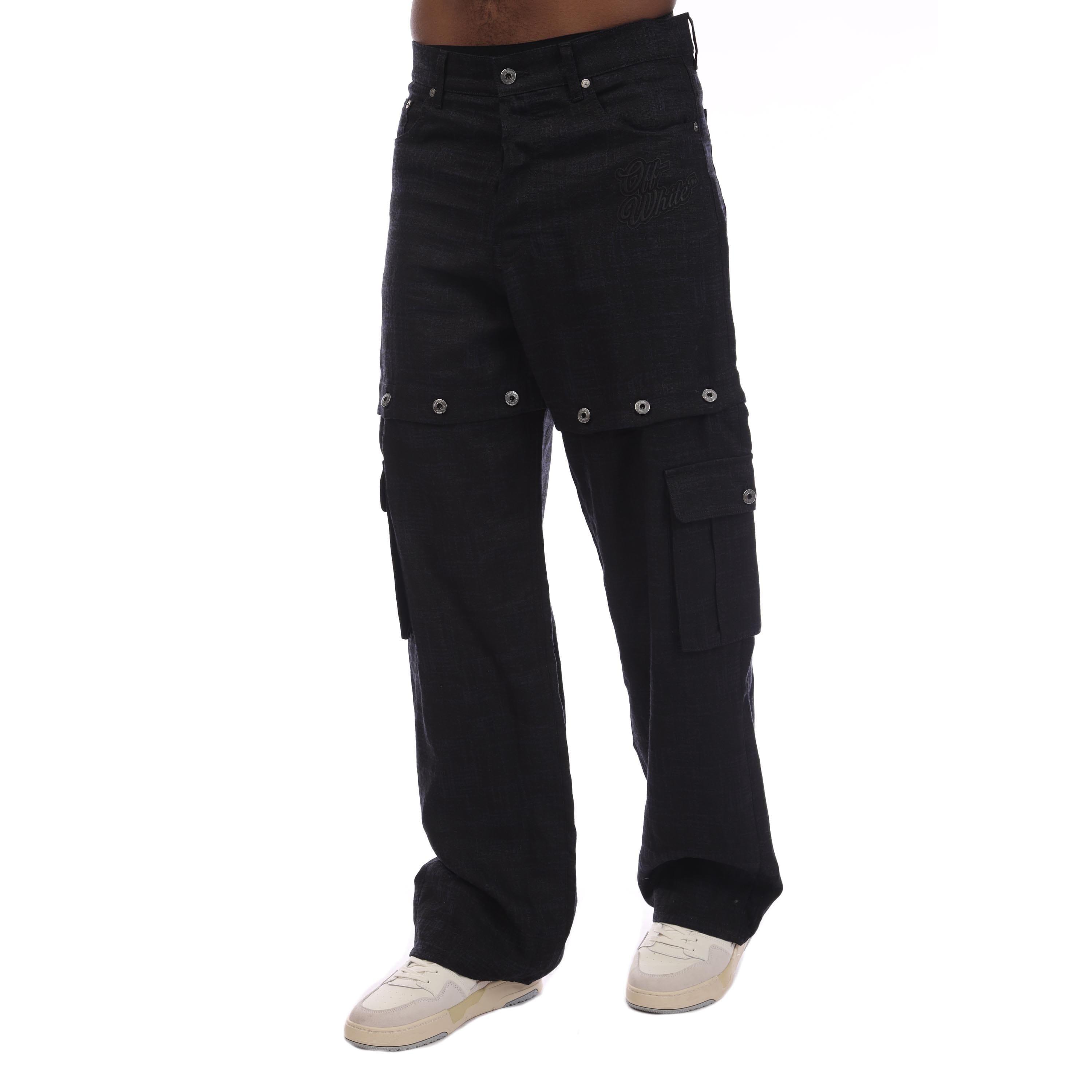 Black - Off White - 90s Logo Linen Cargo Pants - 1