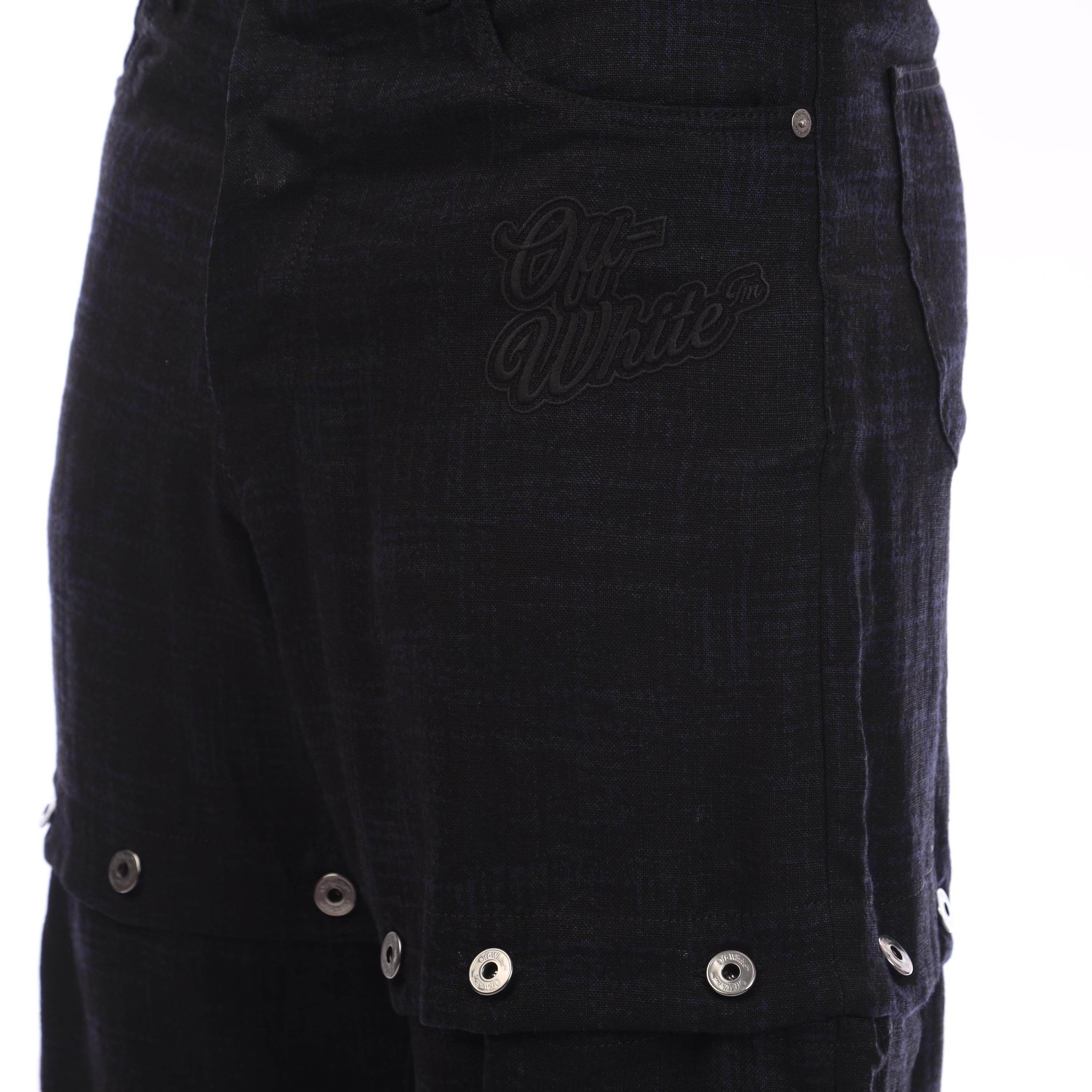 Black - Off White - 90s Logo Linen Cargo Pants - 3