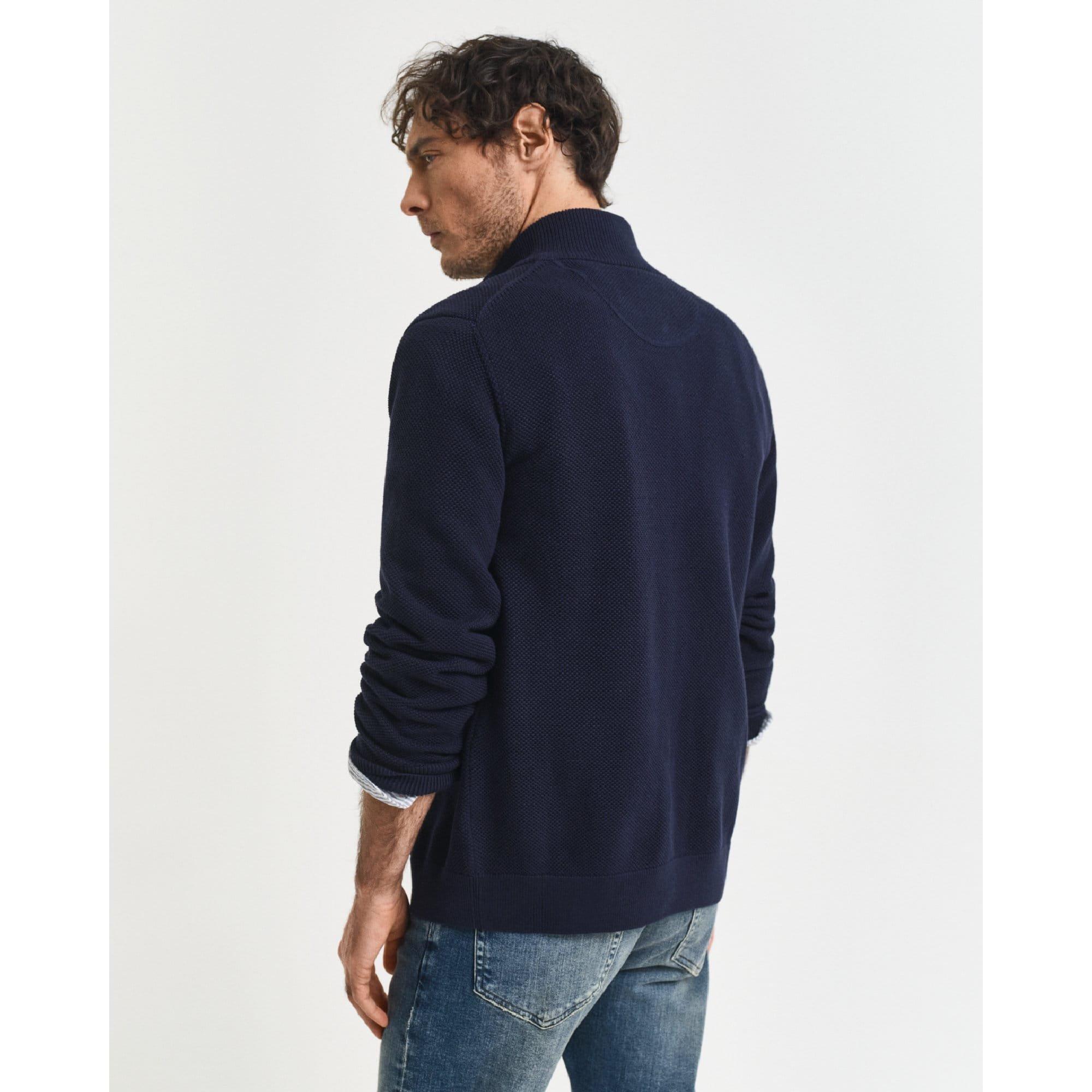 Blue - Gant - Cotton Pique Zip-Up Cardigan - 5