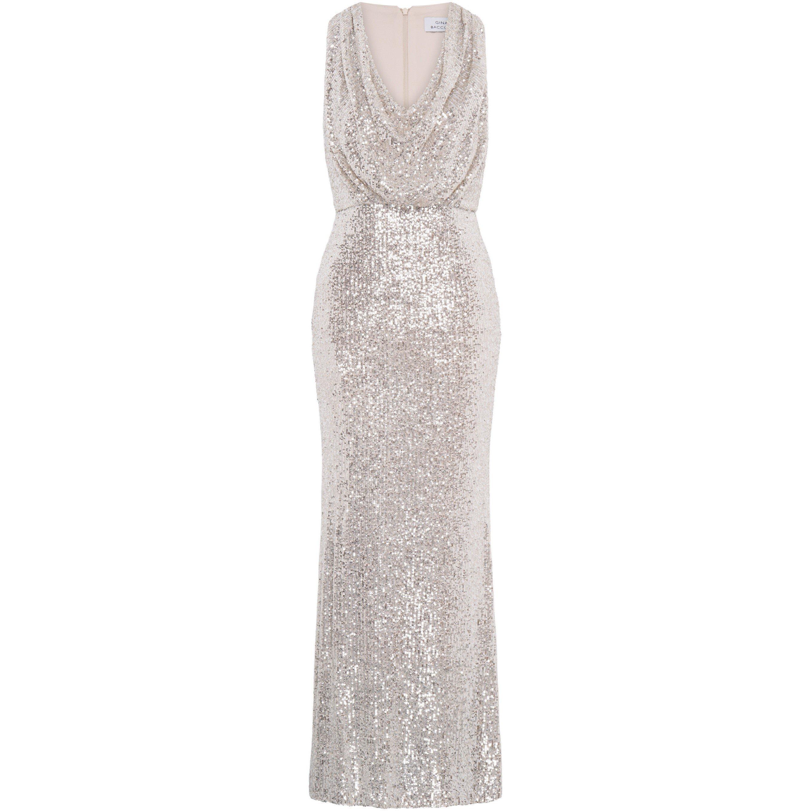 Gina Bacconi Women's Terri Sequin Maxi Dress - Silver - 18