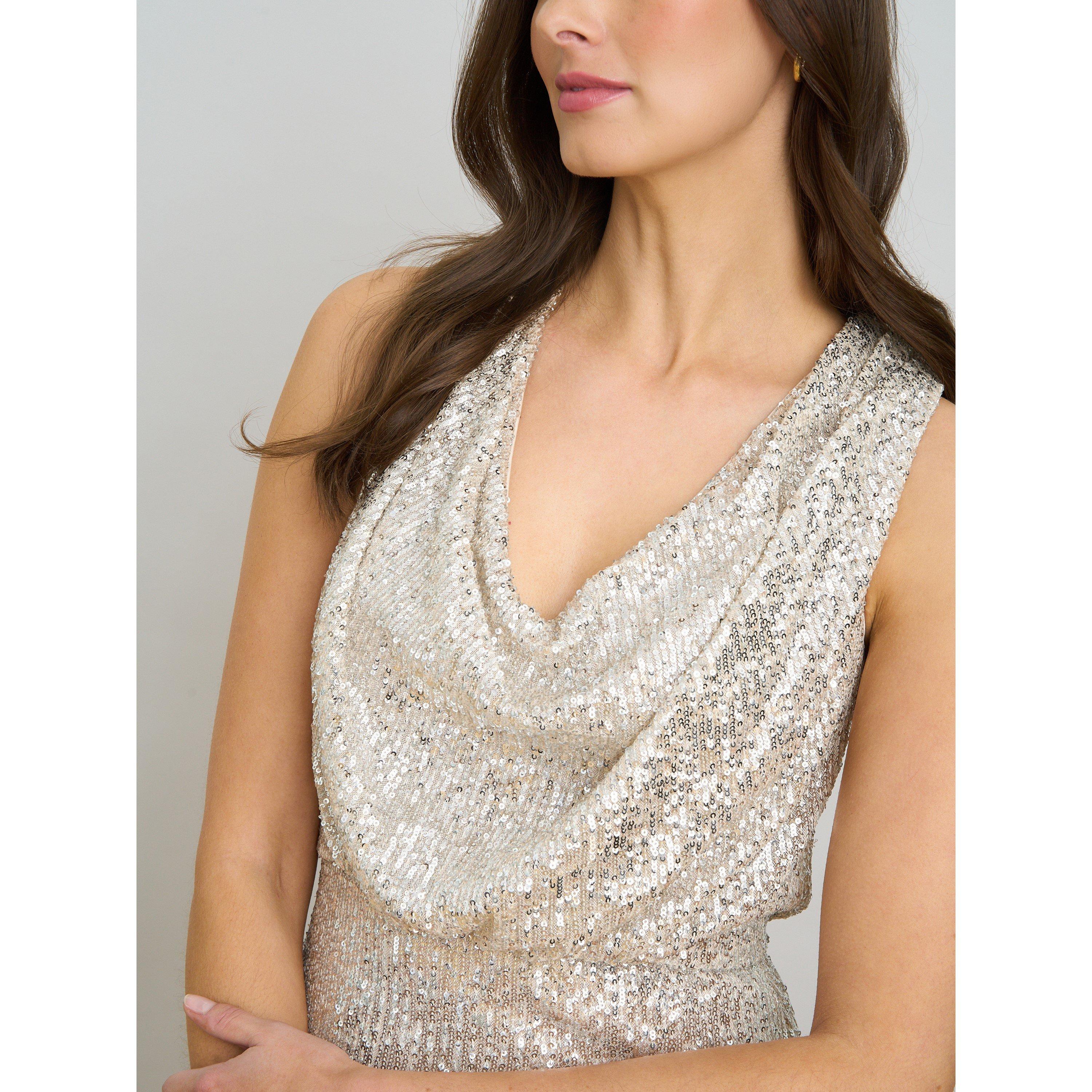 Silver - Gina Bacconi - Terri Sequin Maxi Dress - 5
