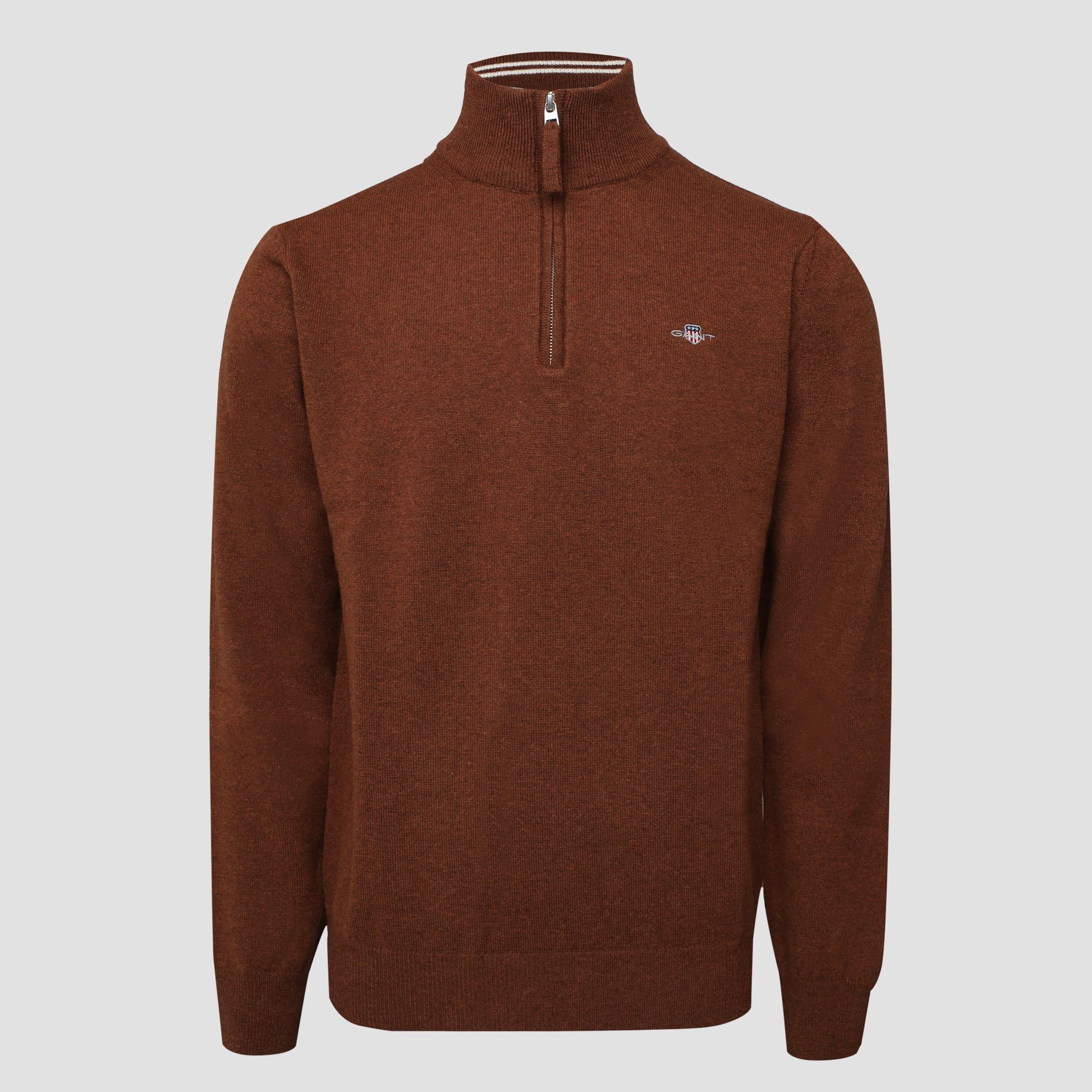 Gant Superfine Lambswool Half Zip Sweater - Brown - L