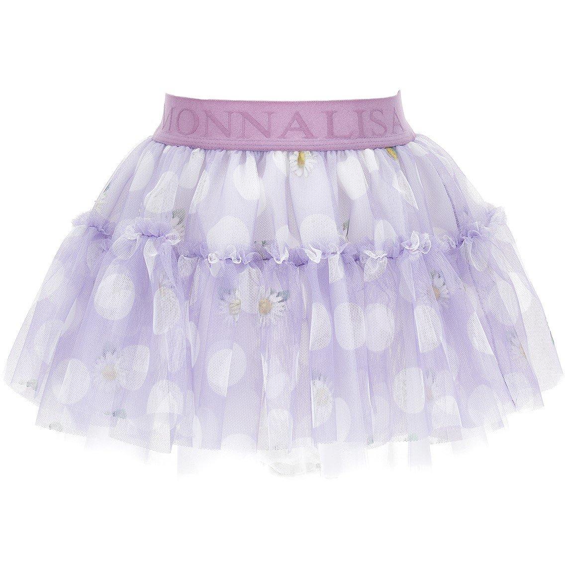Wisteria 0065 - Monnalisa - Tulle Skirt With Polka Dots And Daisies Junior - 1