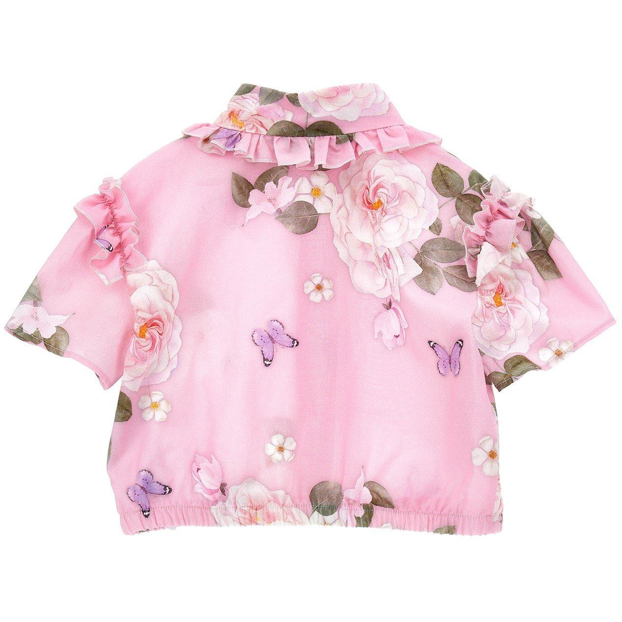 Rose 0090 - Monnalisa - Kids' Muslin Short-Sleeve Plain Shirt - 2