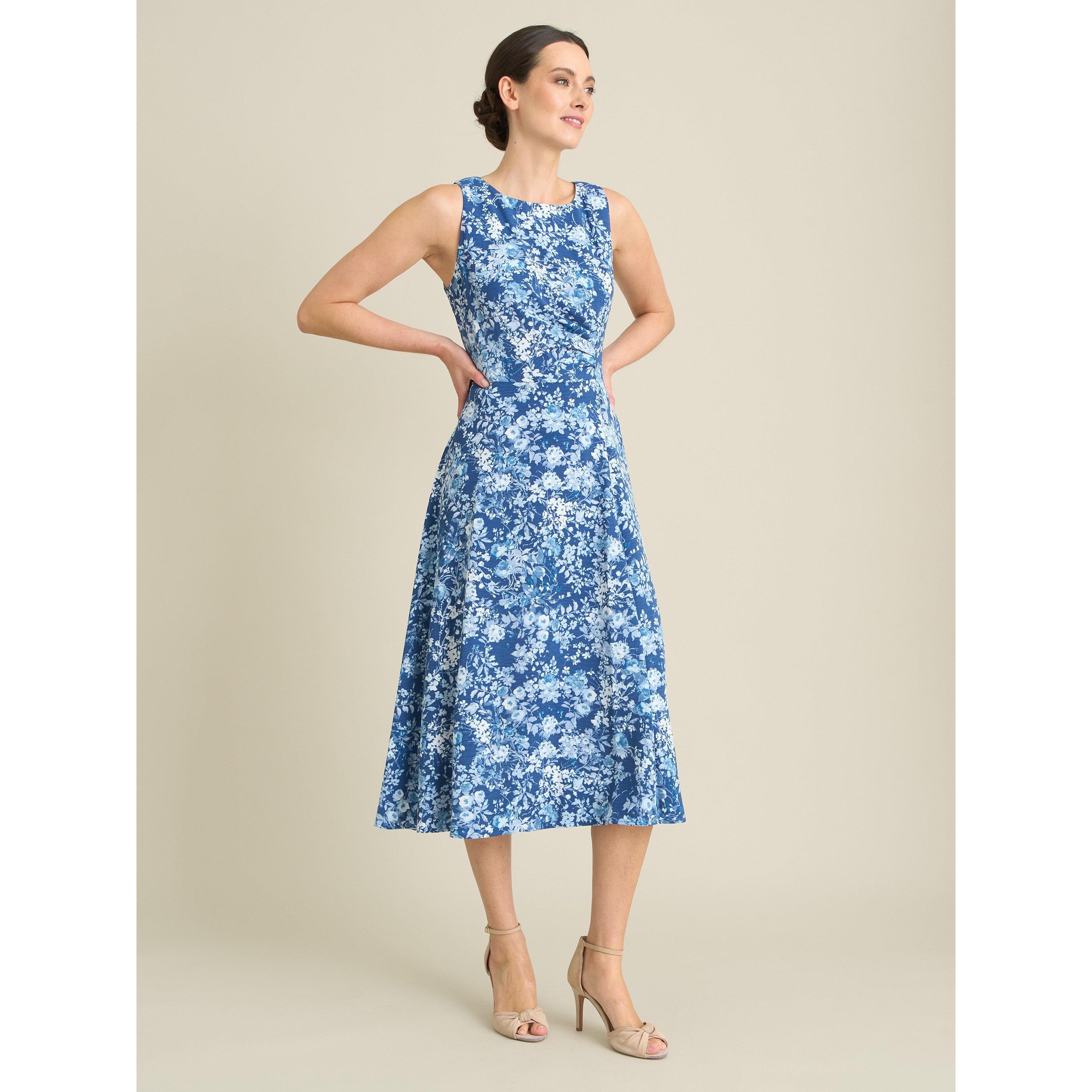 Navy - Gina Bacconi - Odelia Floral Print Midi Dress - 6