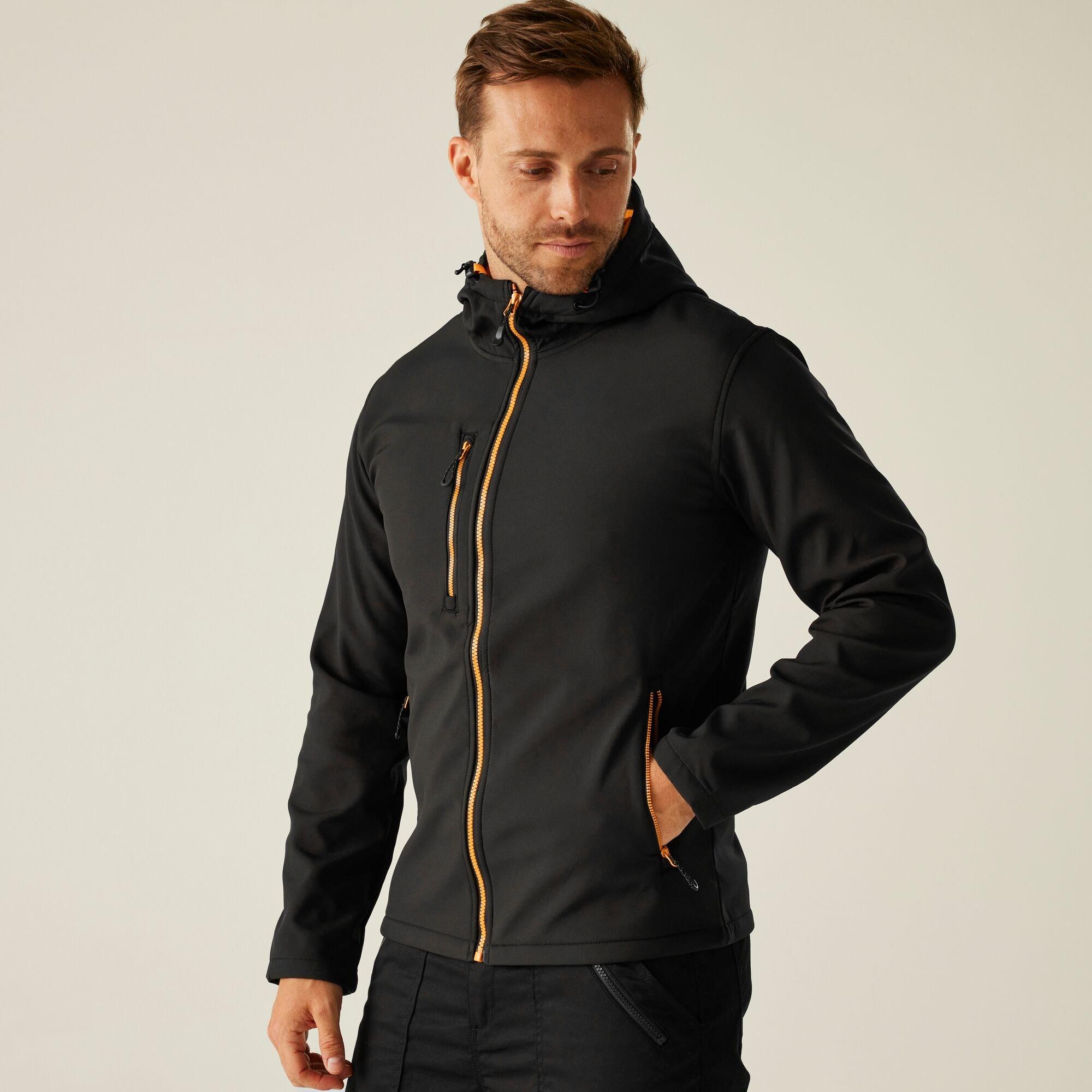 Regatta Men's Navigate 2 Layer Hooded Softshell Jacket - Black Orange Po - 3XL