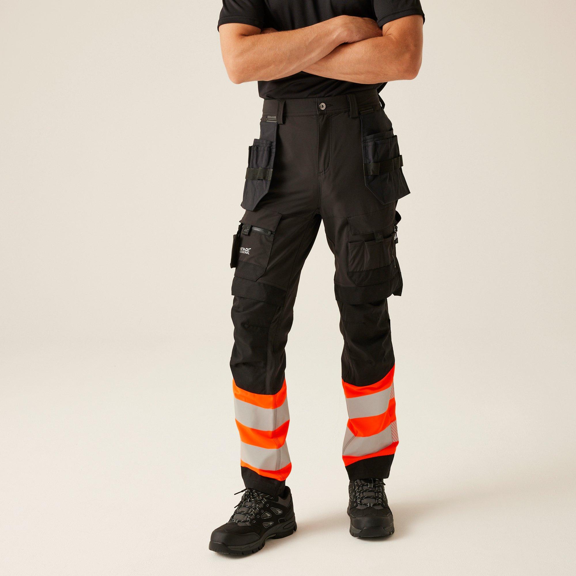 Regatta Men's Hi-Vis X-Pro Stretch Holster Trousers - Clas - Black/Orange - 36 R