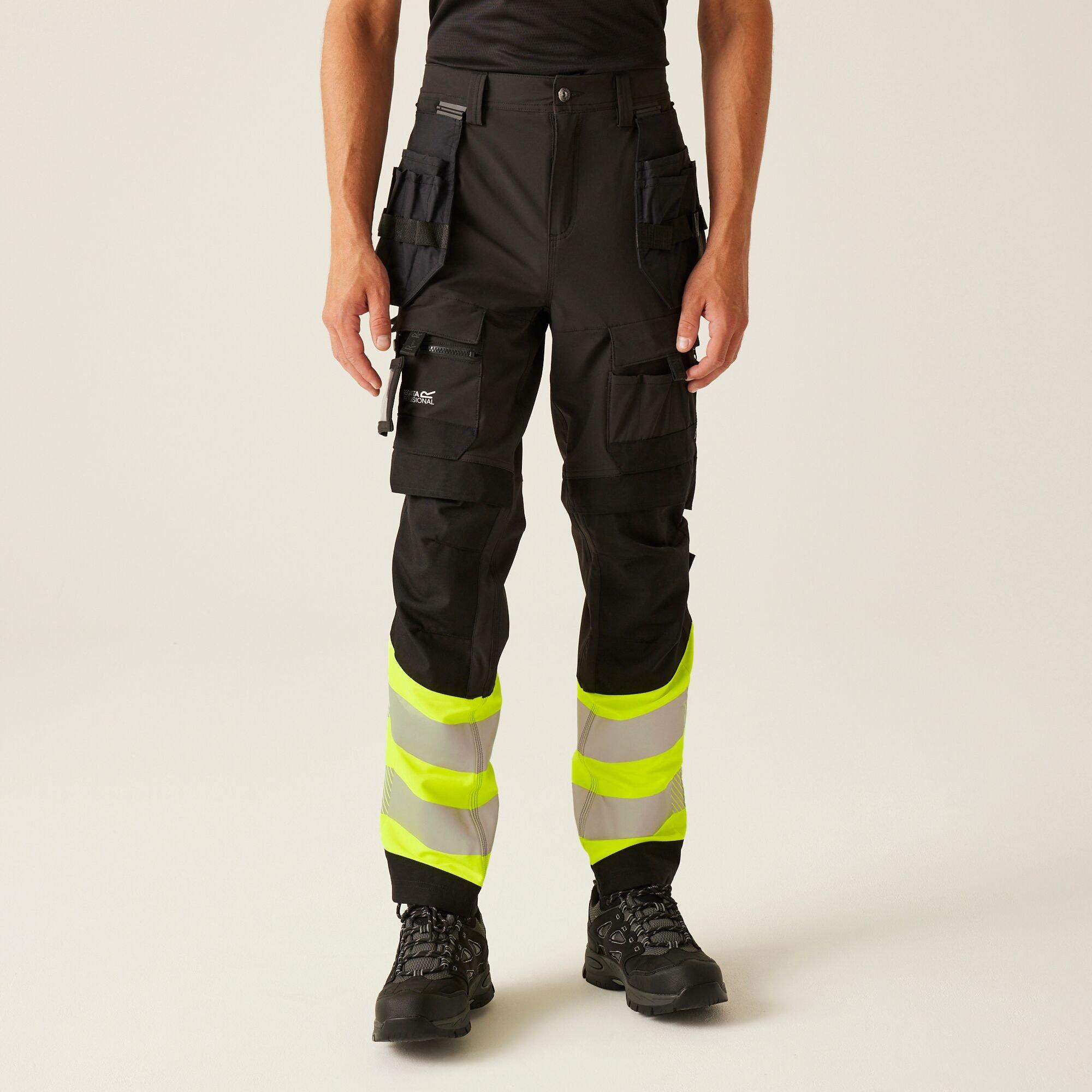 Regatta Men's Hi-Vis X-Pro Stretch Holster Trousers - Clas - Black/Yellow - 42 R