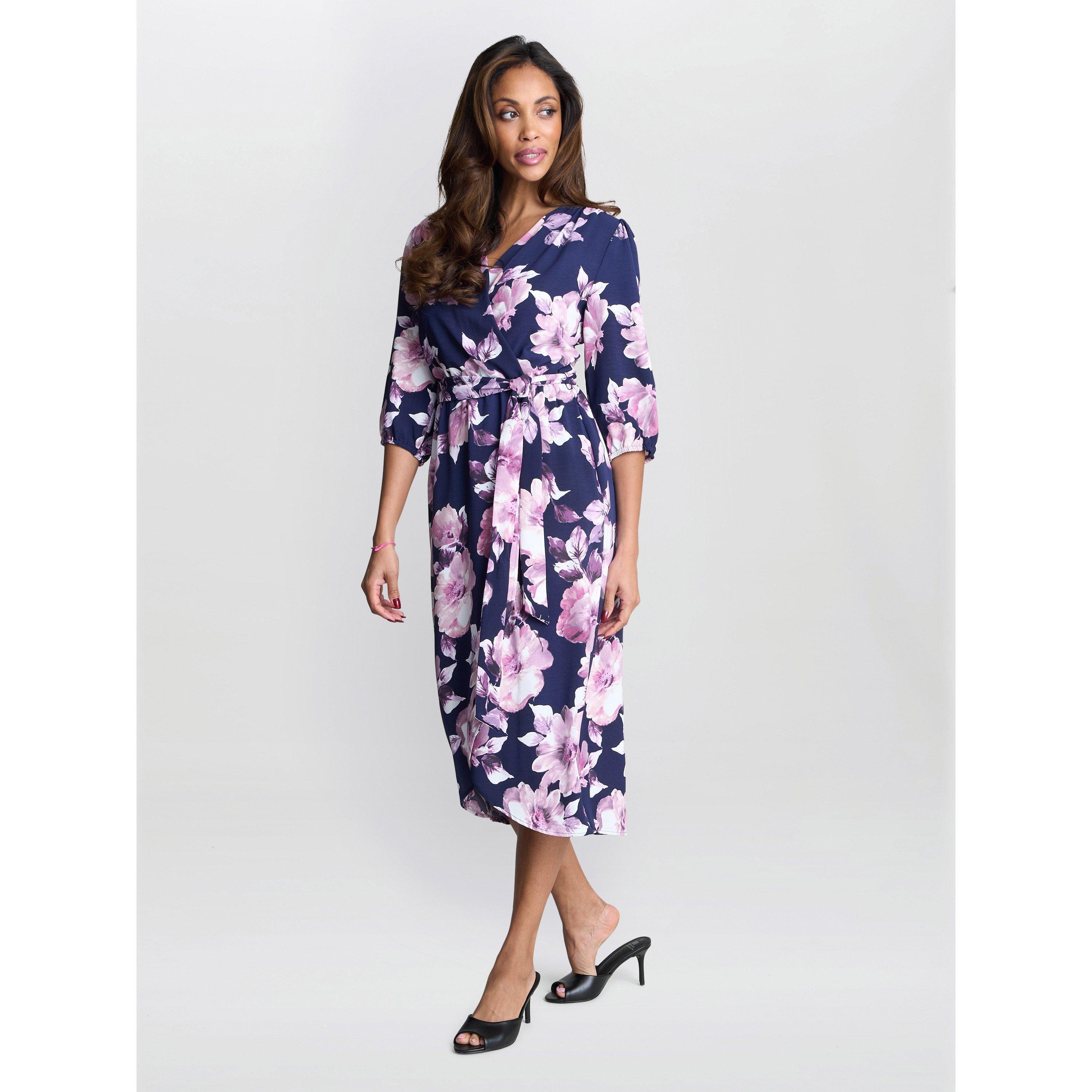 Navy / Multi - Gina Bacconi - Women's Keeley Floral Print A Line Dress - 3