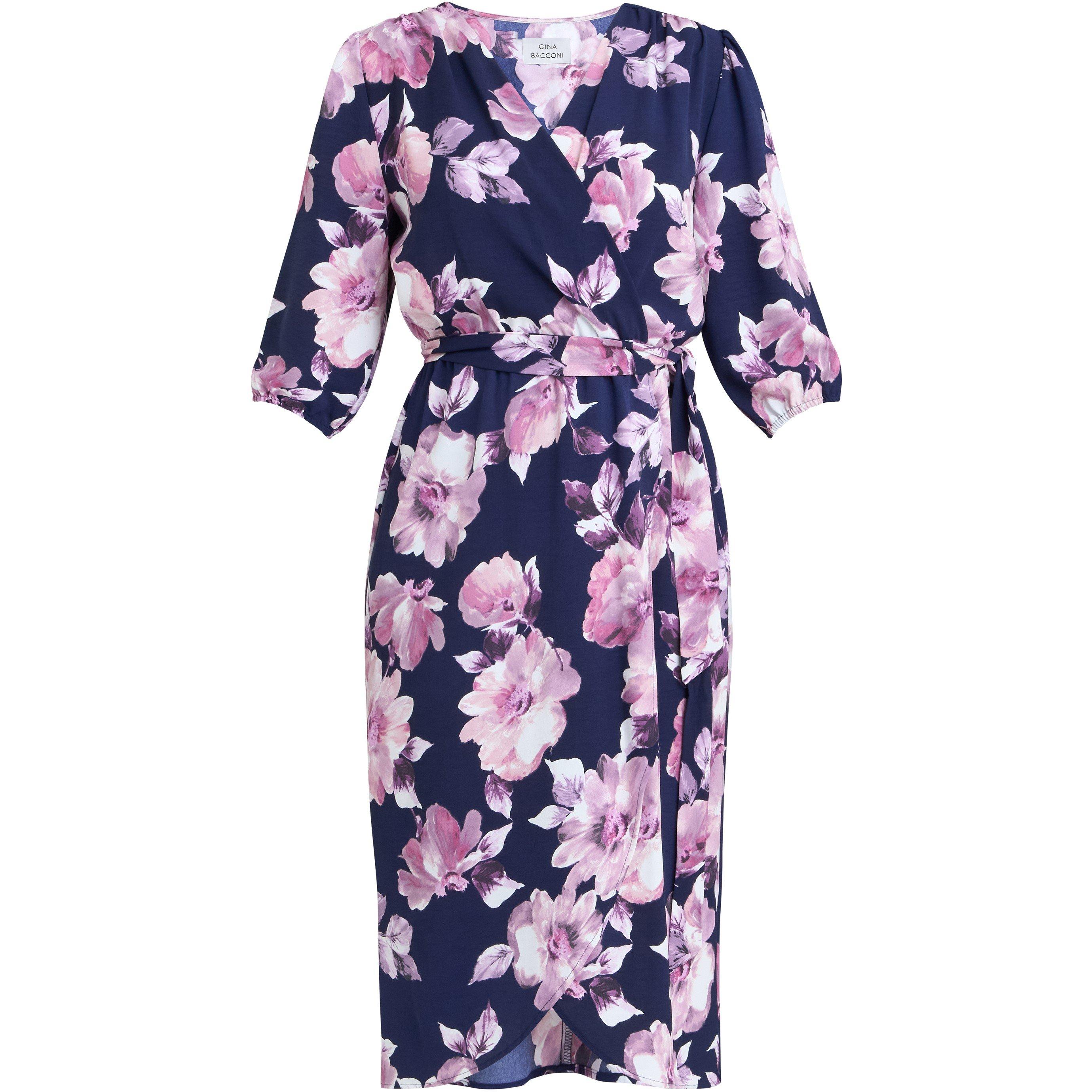 Navy / Multi - Gina Bacconi - Women's Keeley Floral Print A Line Dress - 4