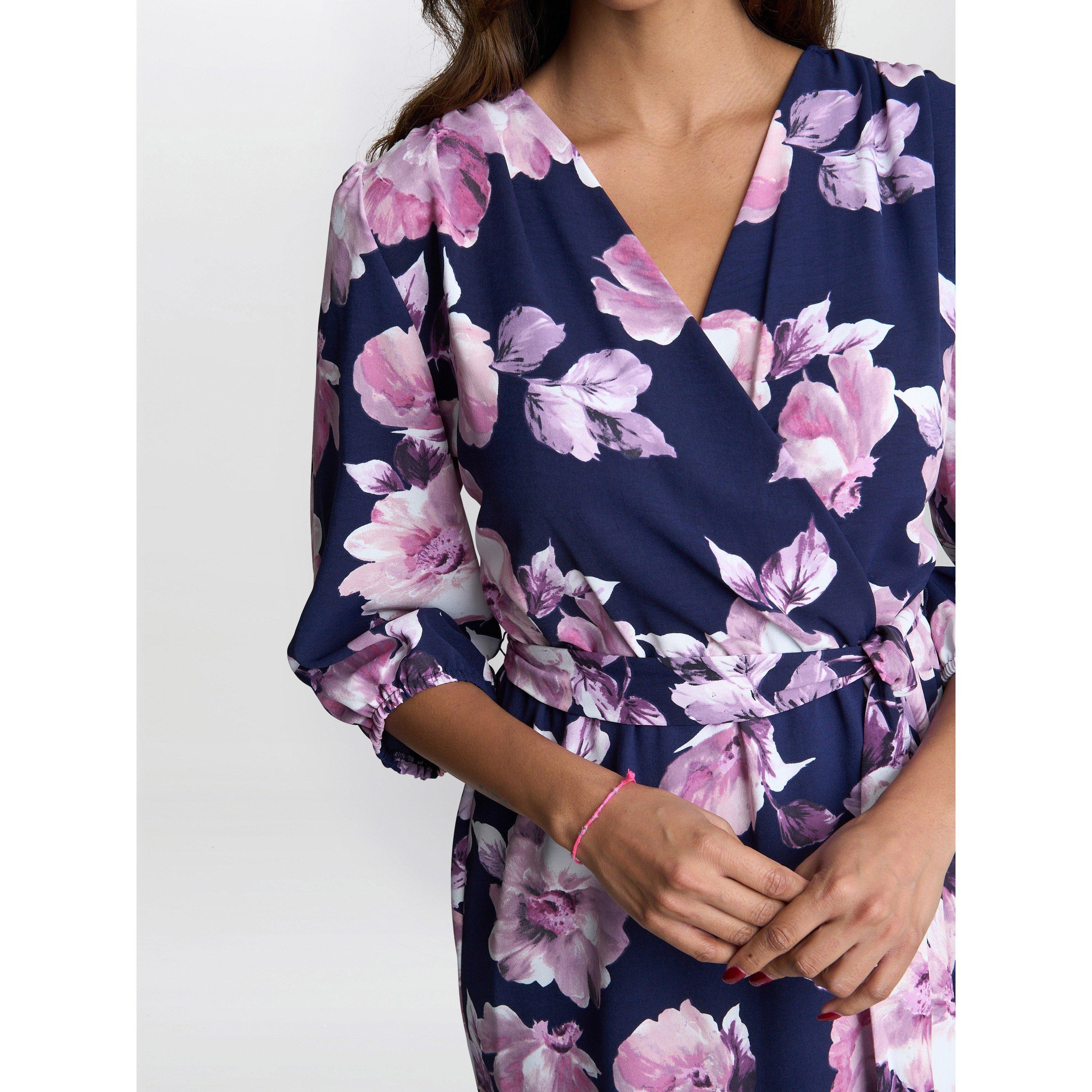 Navy / Multi - Gina Bacconi - Women's Keeley Floral Print A Line Dress - 5