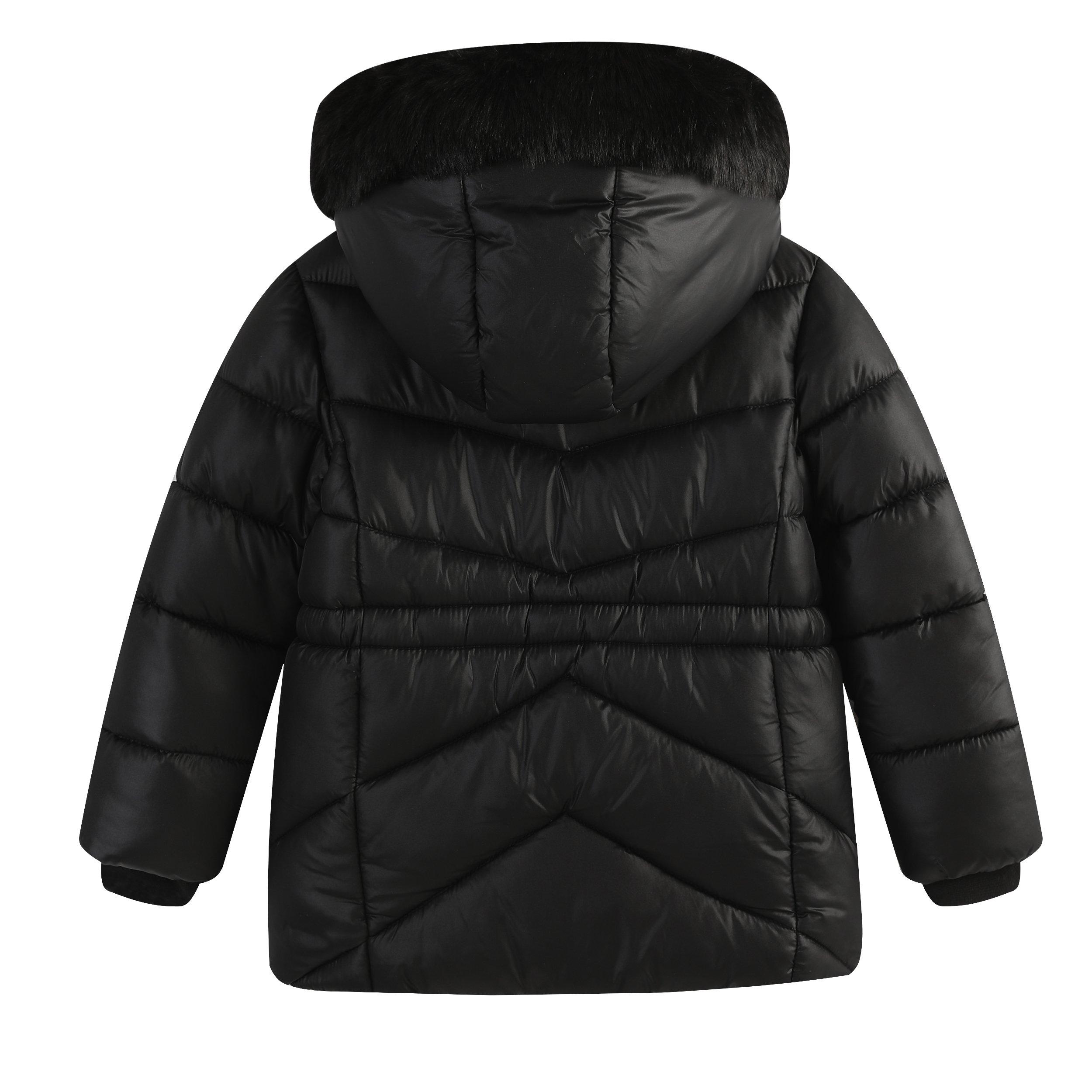 Noir - Firetrap - Faux Fur Hood Long Sleeve Short Puffer Jacket - 2