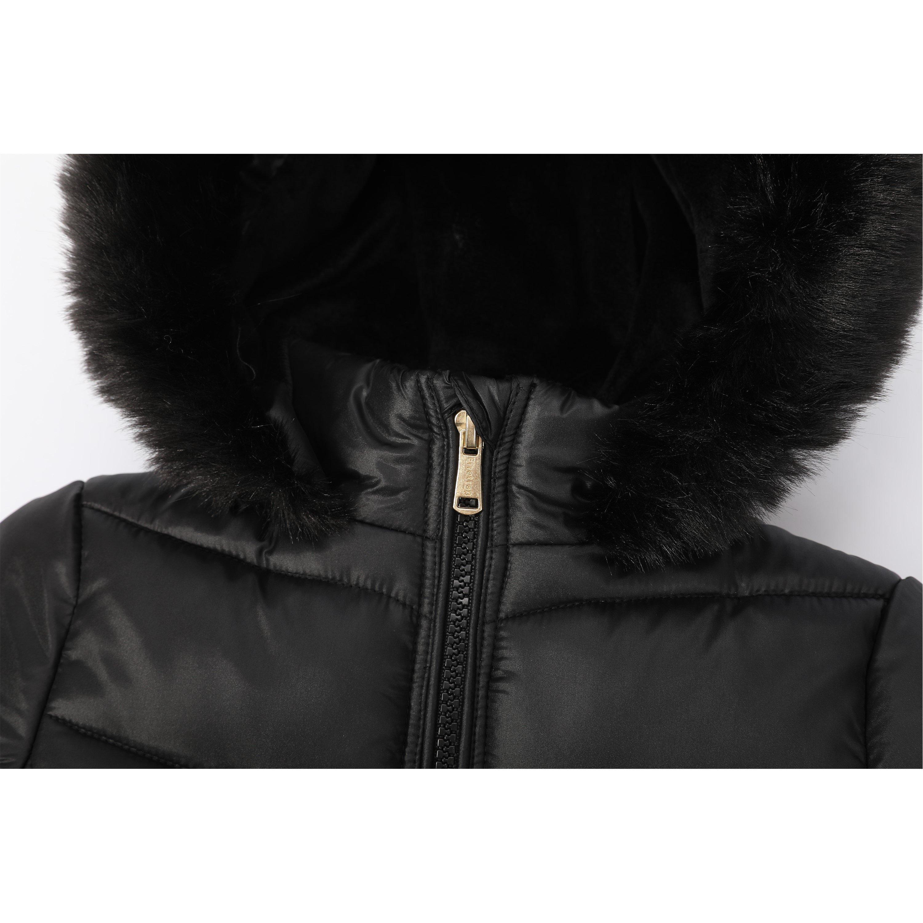 Noir - Firetrap - Faux Fur Hood Long Sleeve Short Puffer Jacket - 3