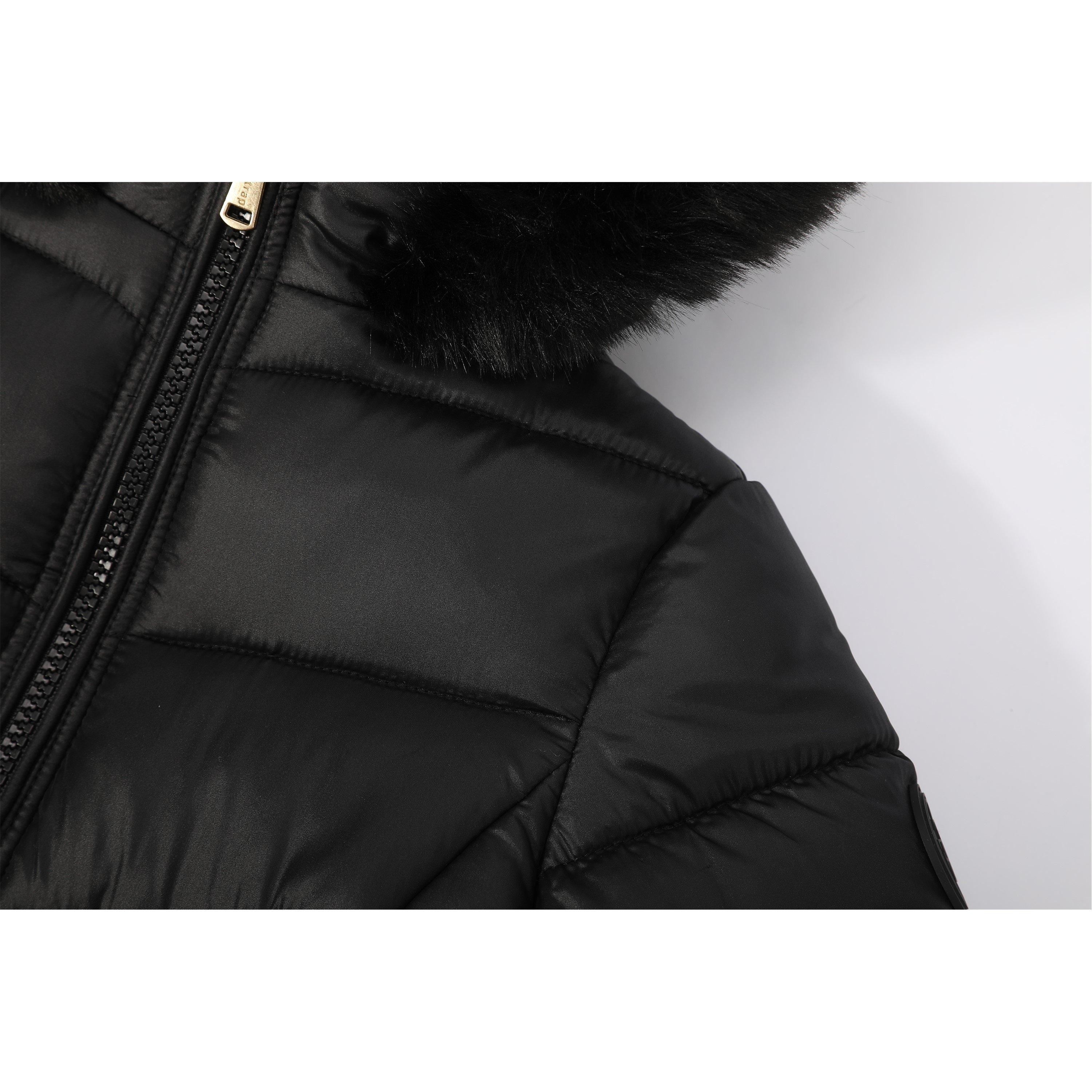 Noir - Firetrap - Faux Fur Hood Long Sleeve Short Puffer Jacket - 4