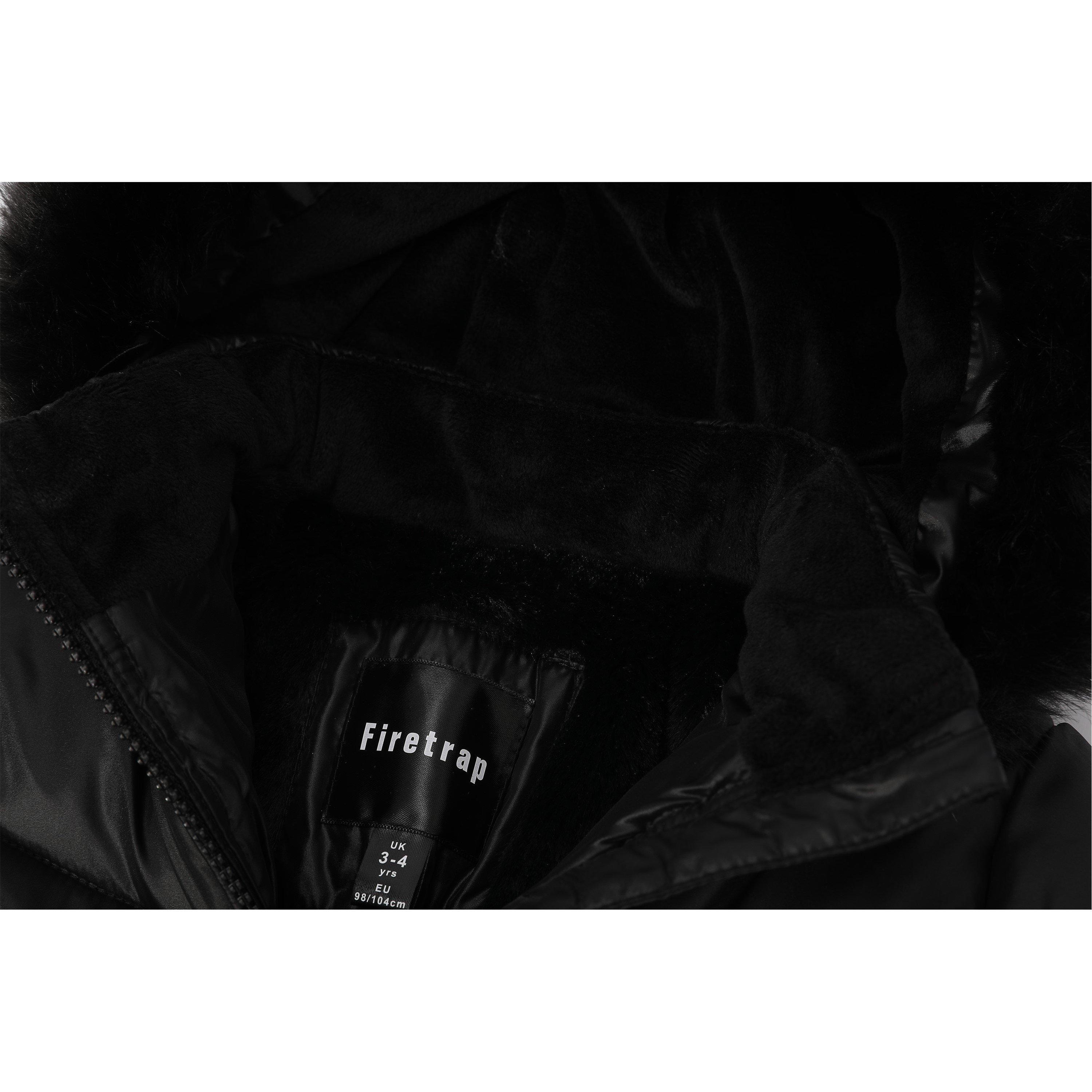 Noir - Firetrap - Faux Fur Hood Long Sleeve Short Puffer Jacket - 8