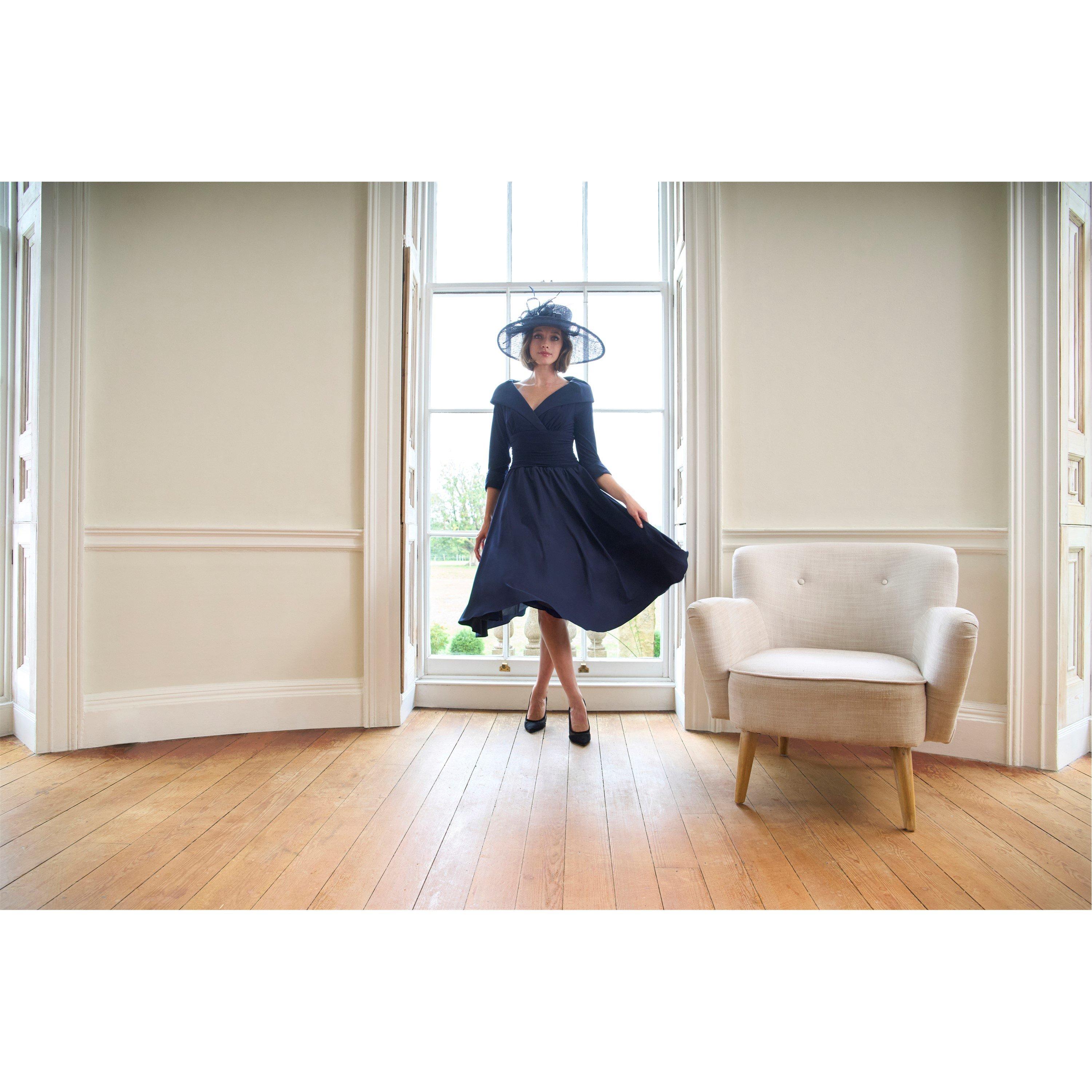 Navy - Gina Bacconi - Anne-Marie Taffeta Dress - 16