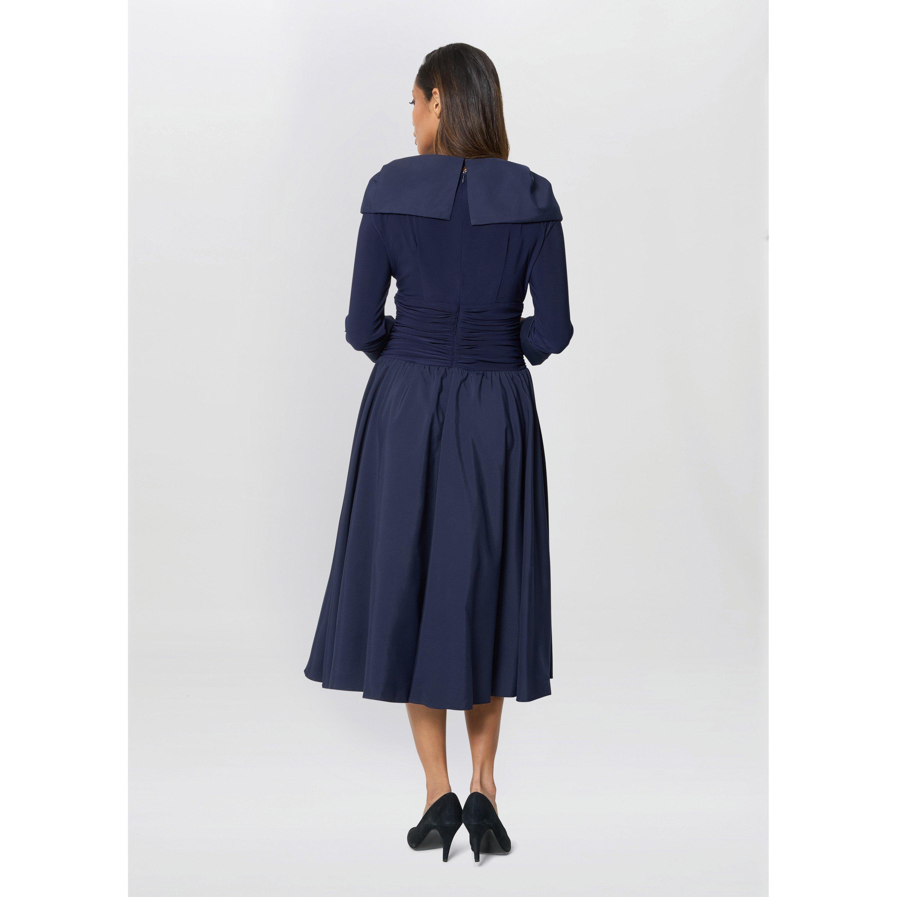 Navy - Gina Bacconi - Anne-Marie Taffeta Dress - 3