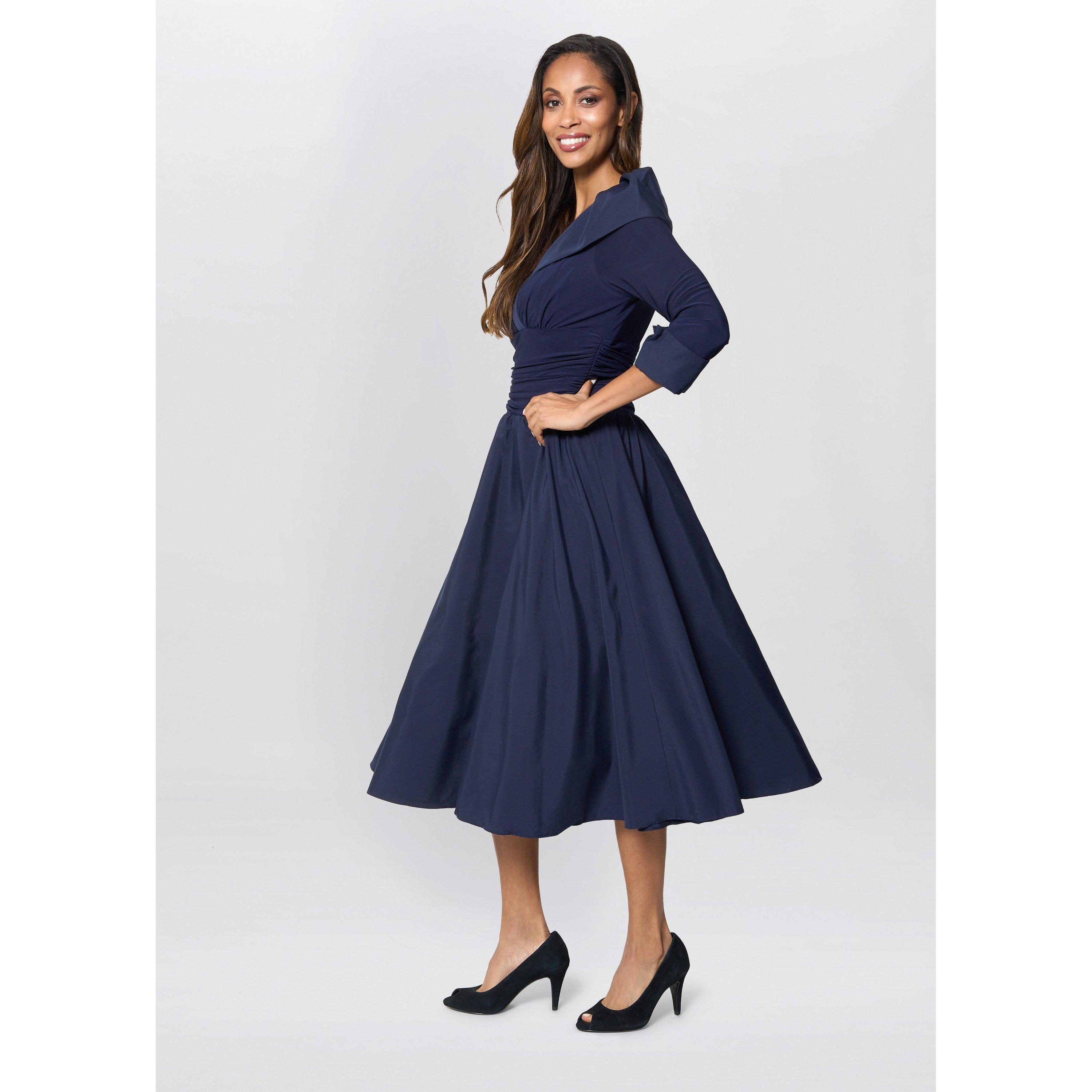 Navy - Gina Bacconi - Anne-Marie Taffeta Dress - 4