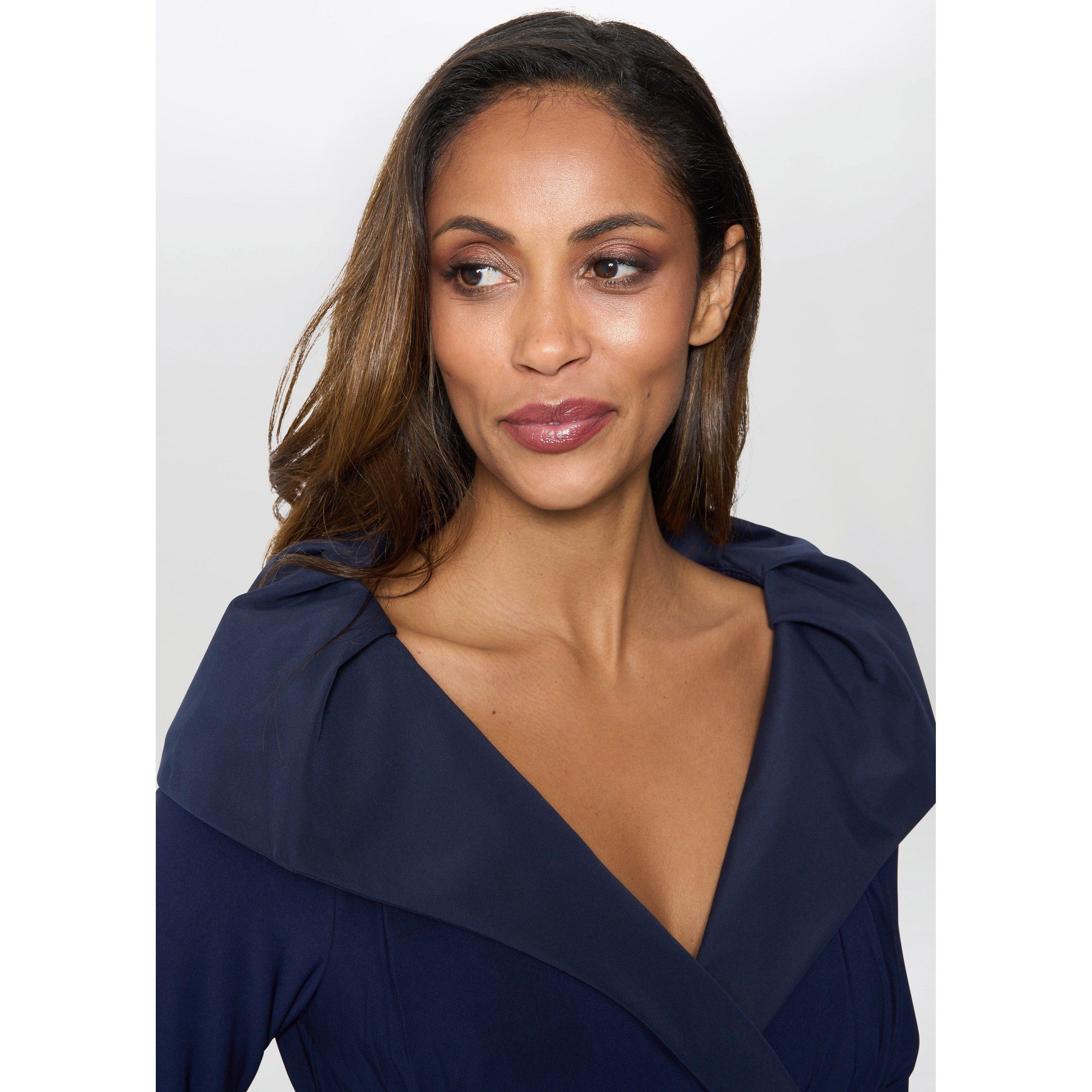 Navy - Gina Bacconi - Anne-Marie Taffeta Dress - 5