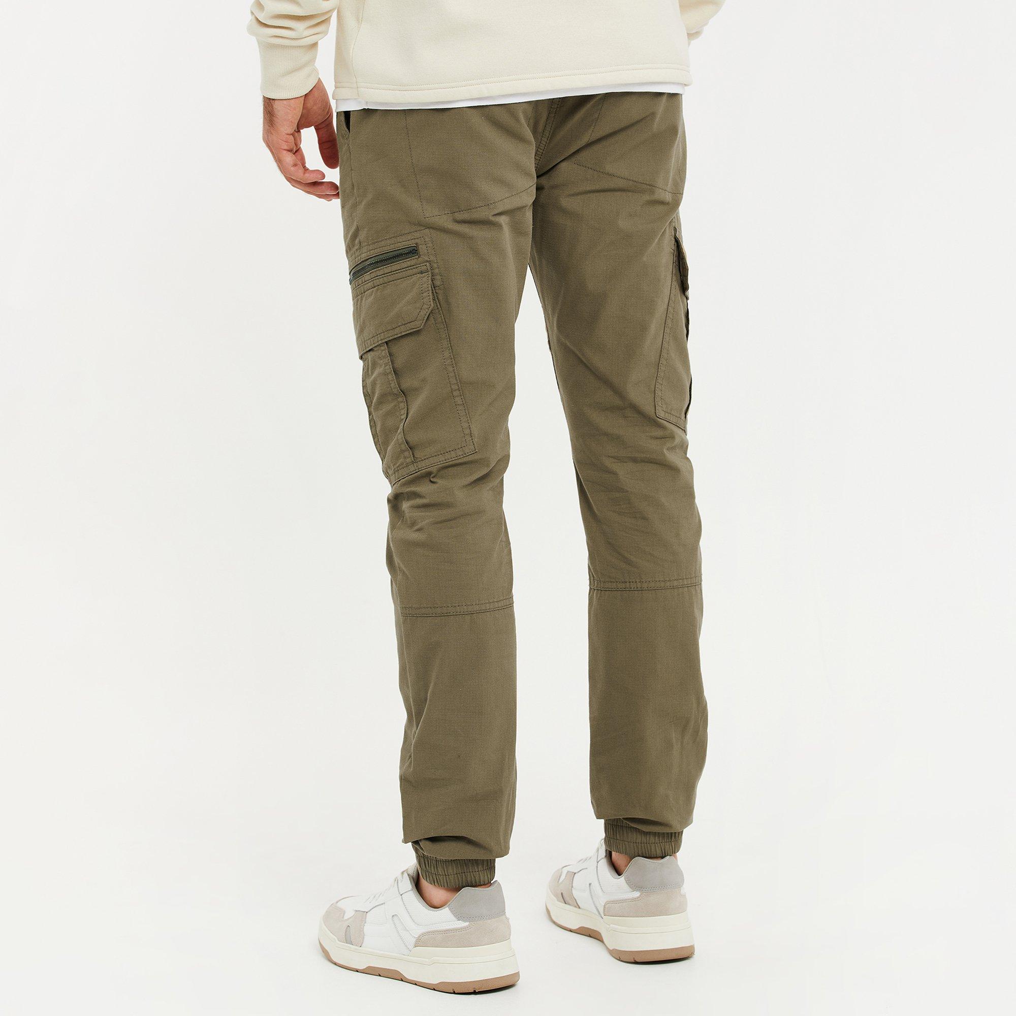 Khaki - Threadbare - Pull-On Cuffed Cotton Cargo Trousers - 2