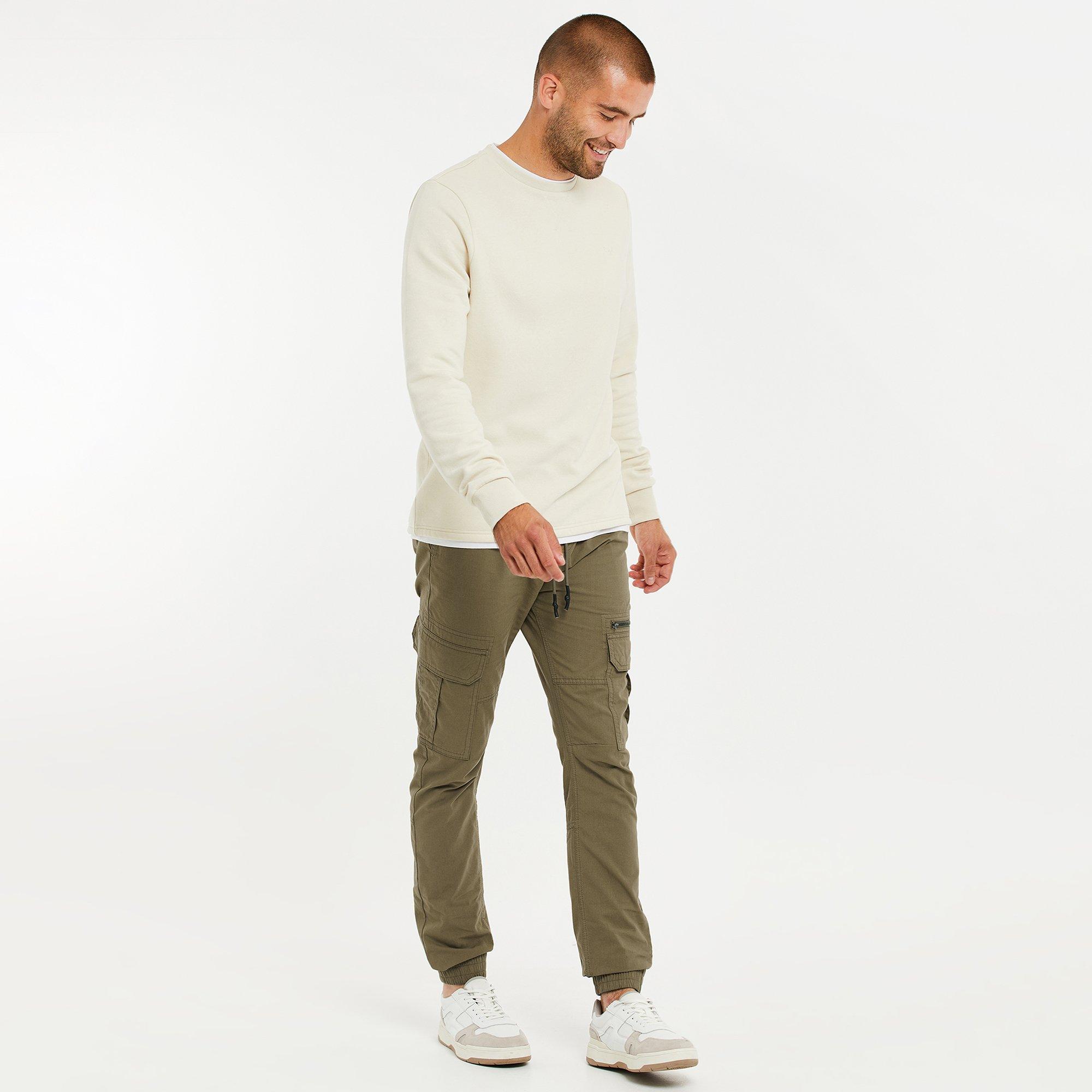Khaki - Threadbare - Pull-On Cuffed Cotton Cargo Trousers - 3