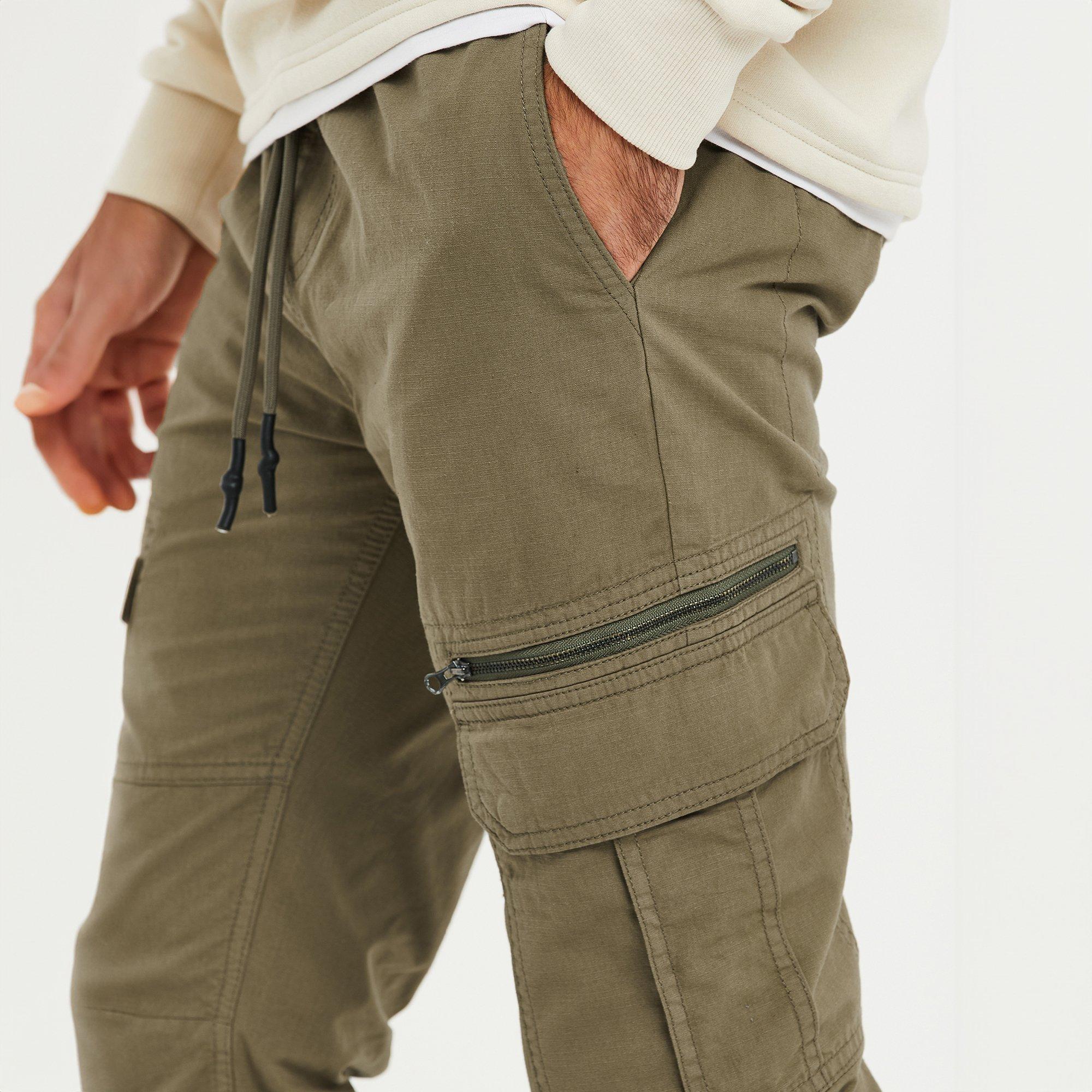 Khaki - Threadbare - Pull-On Cuffed Cotton Cargo Trousers - 4