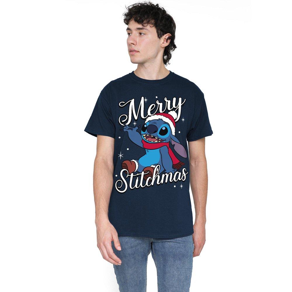 Navy - Disney - Lilo & Stitch Merry Stitchmas Santa Hat Mens T-Shi - 1