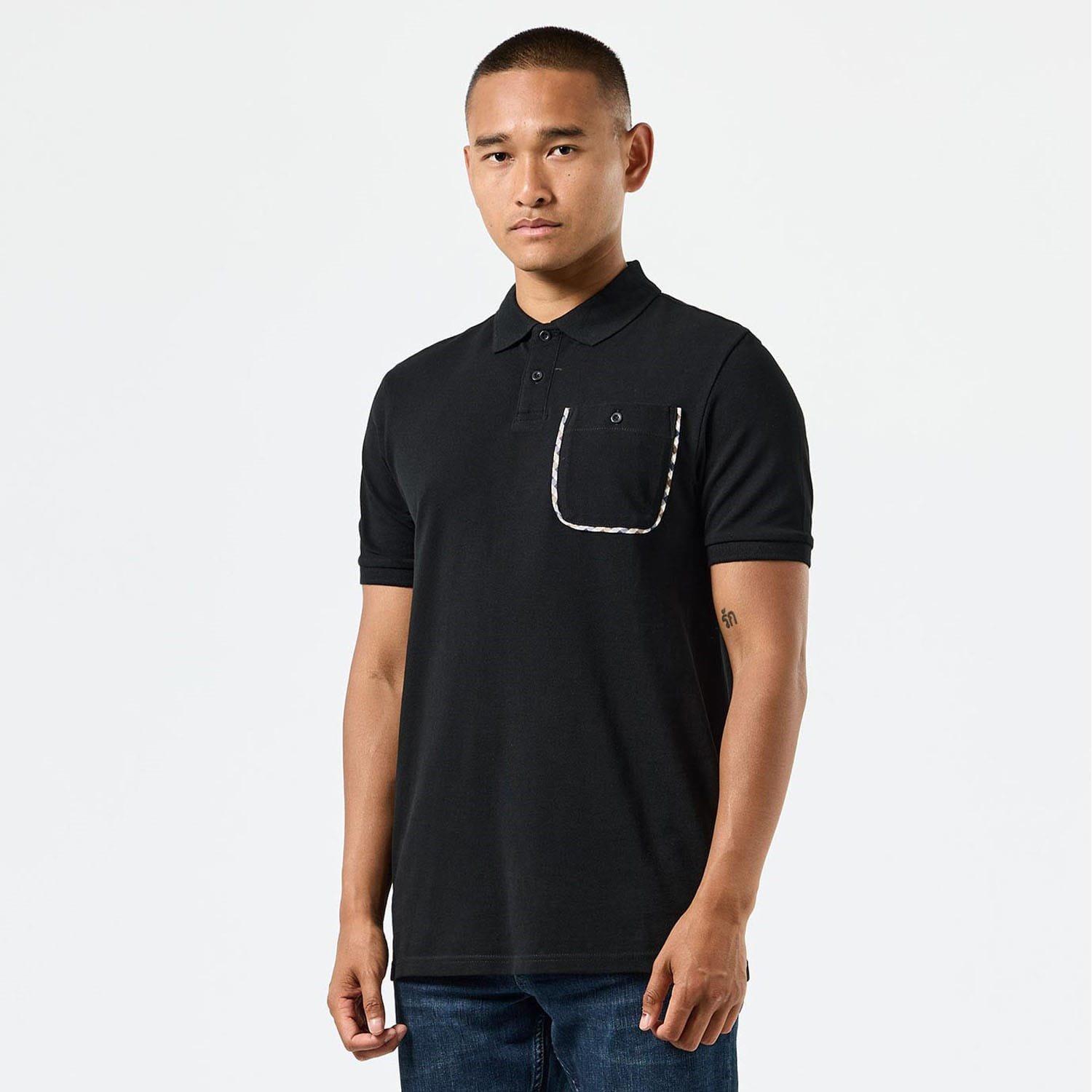Black - Weekend Offender - Spence Mid Check Detail Polo Shirt - 1