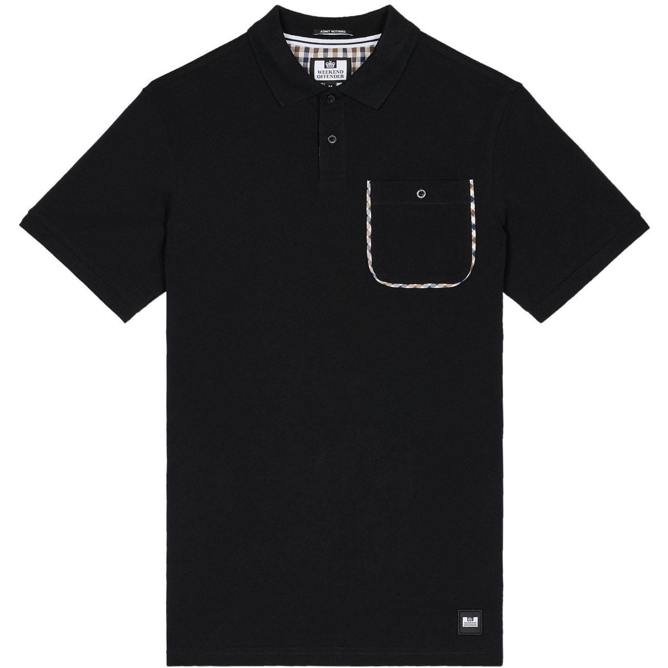 Black - Weekend Offender - Spence Mid Check Detail Polo Shirt - 3