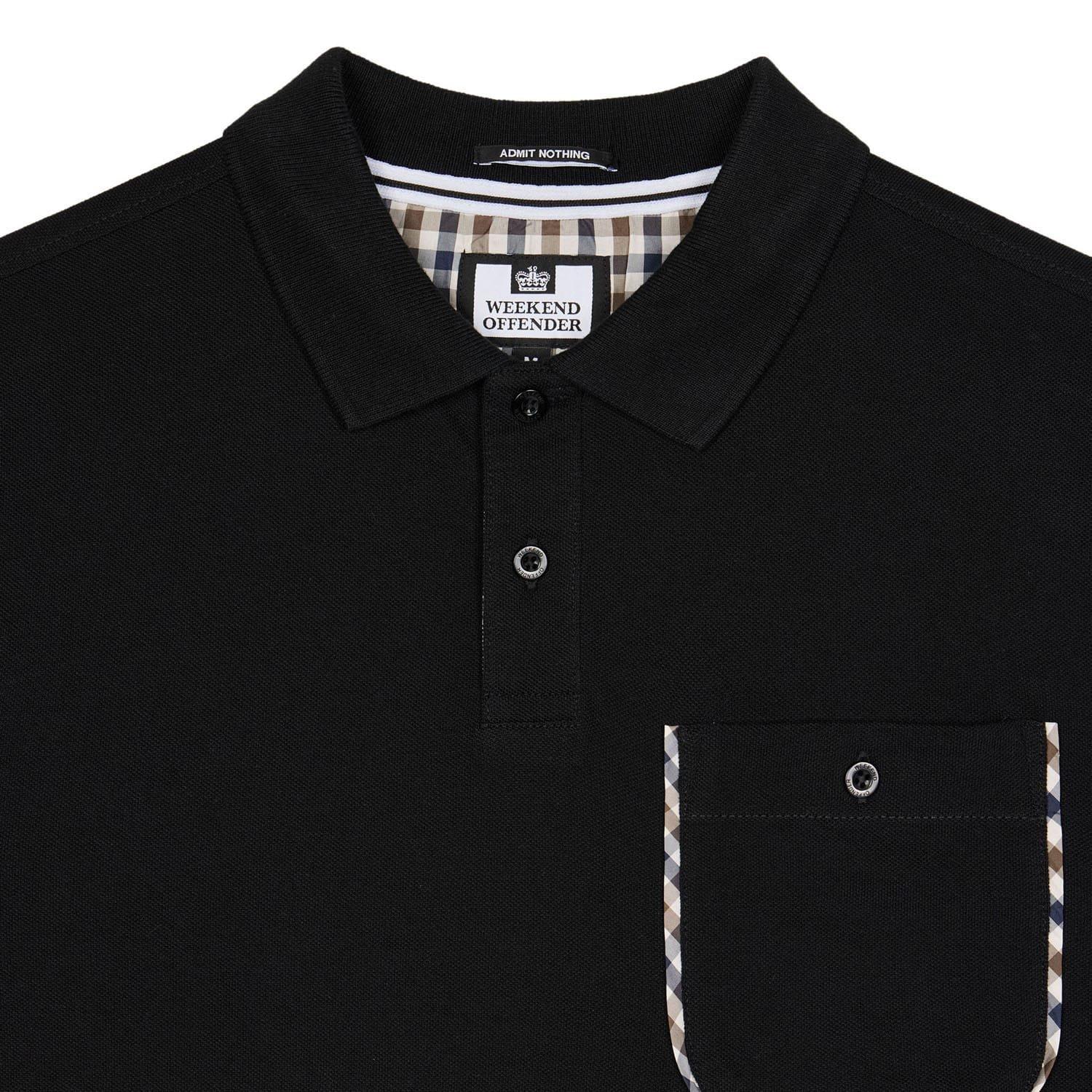 Black - Weekend Offender - Spence Mid Check Detail Polo Shirt - 4