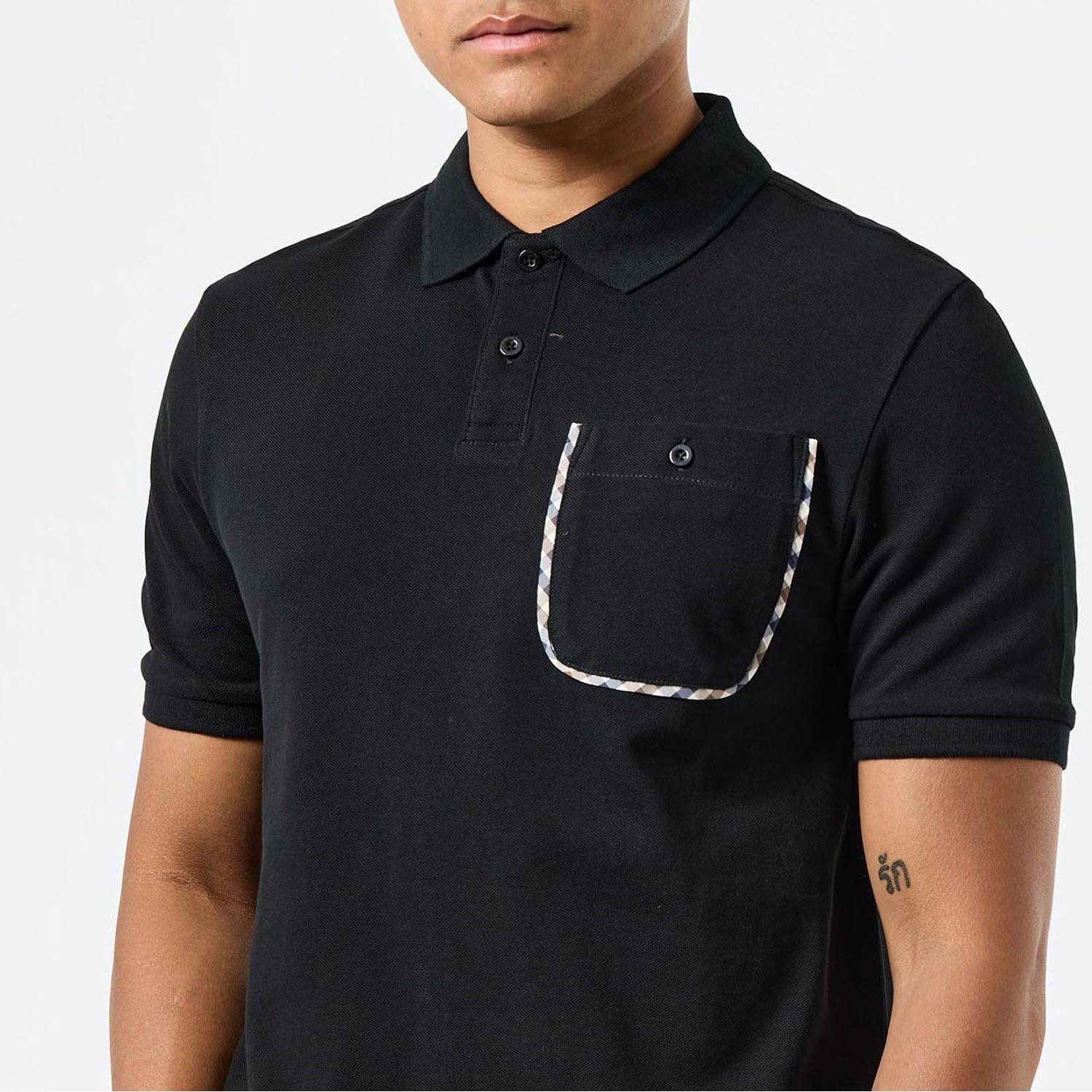 Black - Weekend Offender - Spence Mid Check Detail Polo Shirt - 5