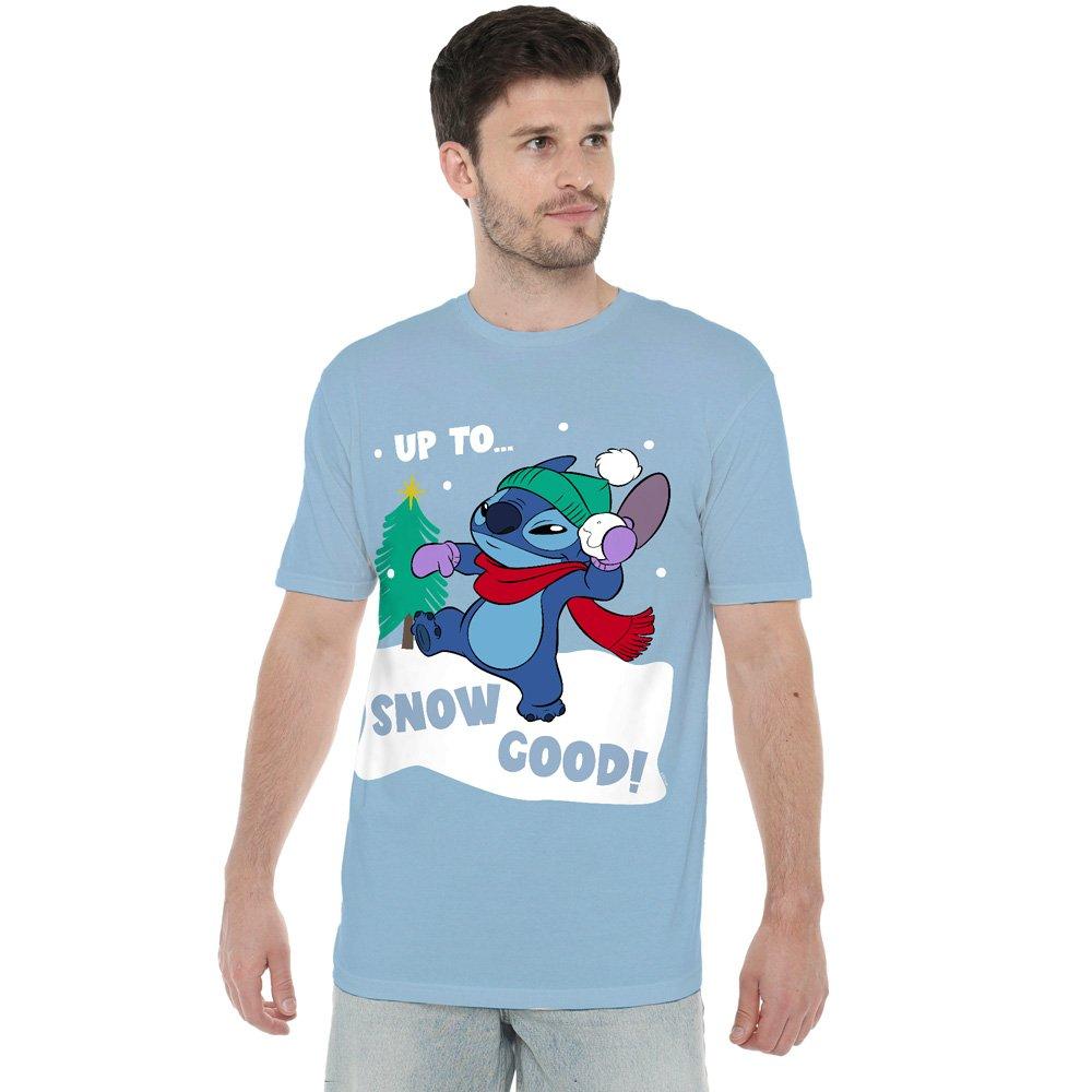Light Blue - Disney - Lilo & Stitch Up To Snow Good At Christmas Mens T- - 1