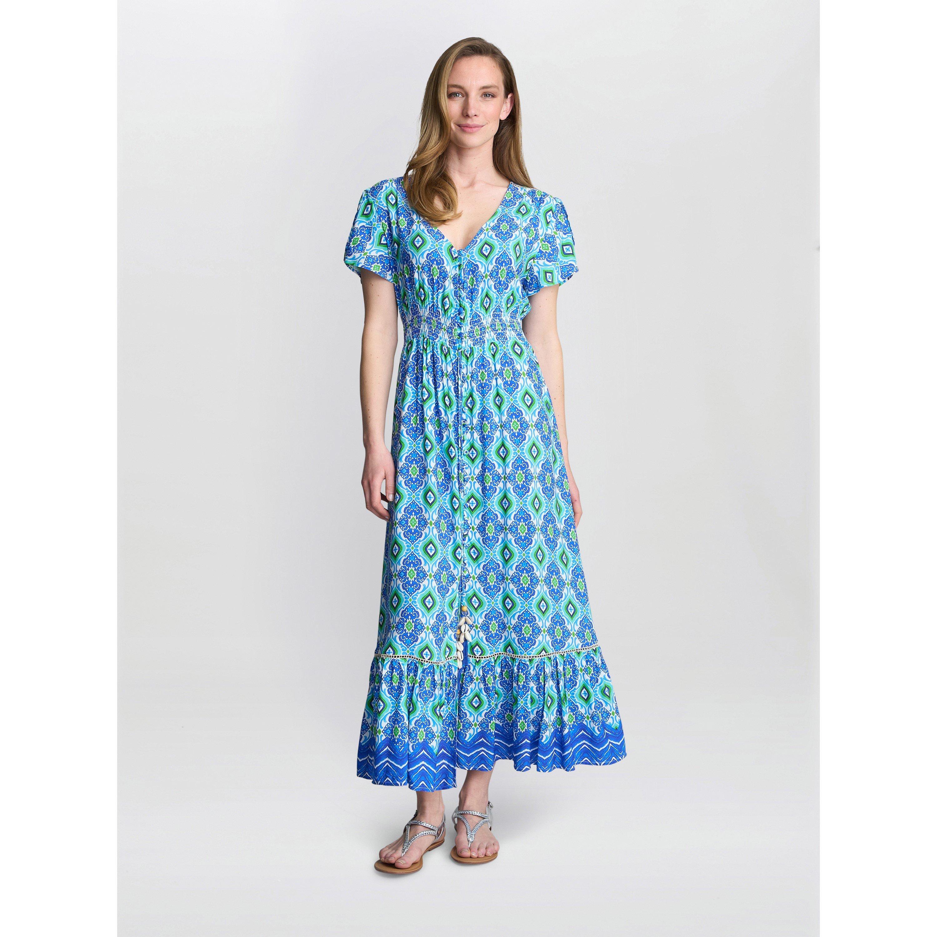 Gina Bacconi Women's Gabi Button Down Dress - Blue / Green - S