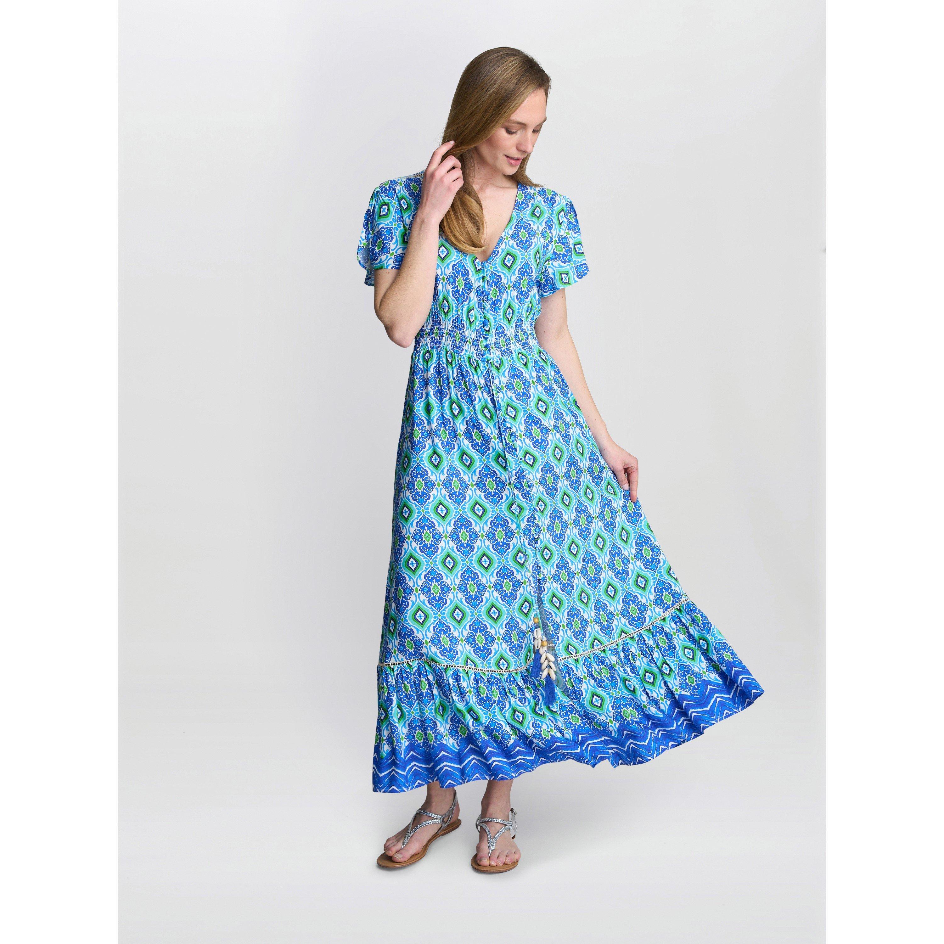 Blue / Green - Gina Bacconi - Gabi Button Down Dress - 3