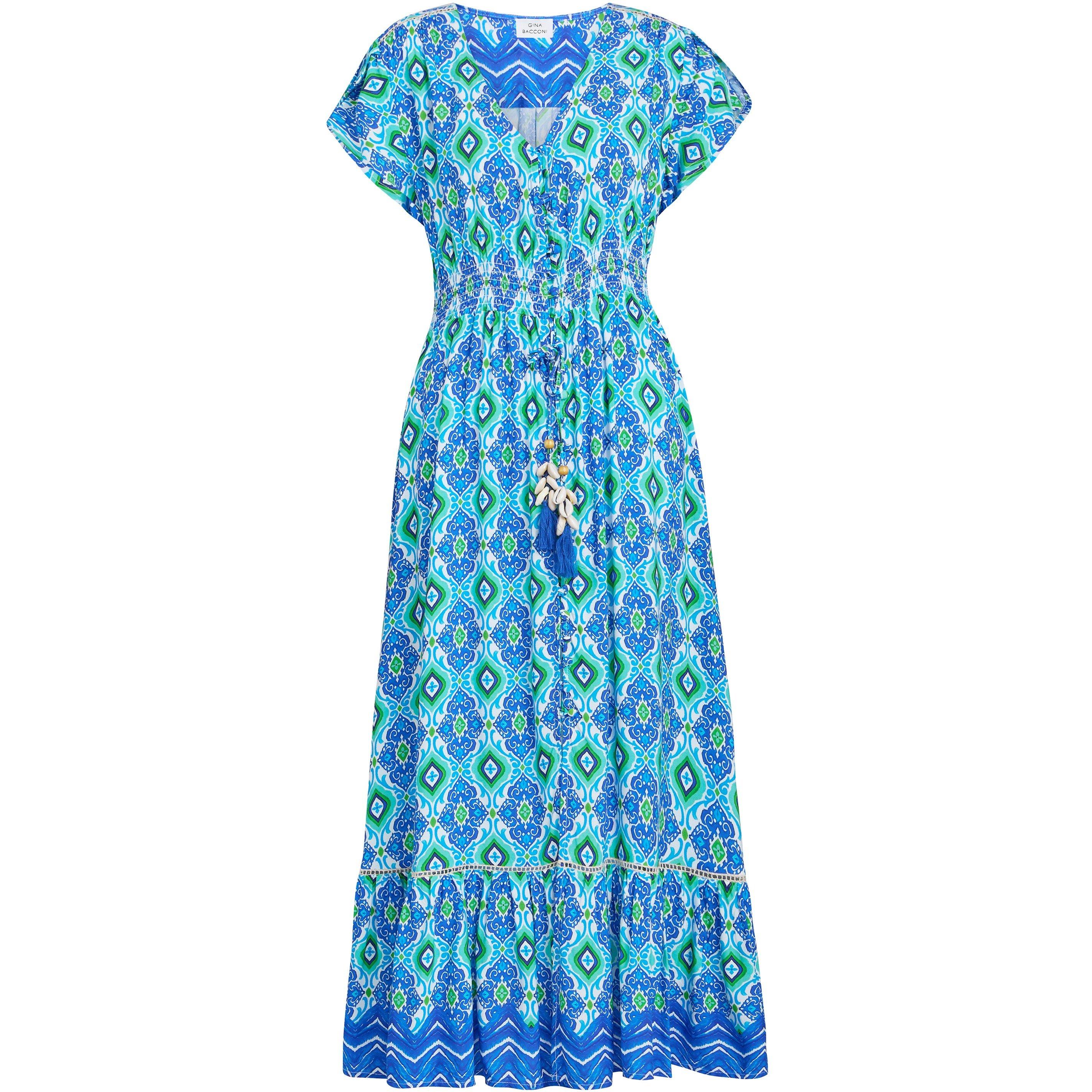 Blue / Green - Gina Bacconi - Gabi Button Down Dress - 4
