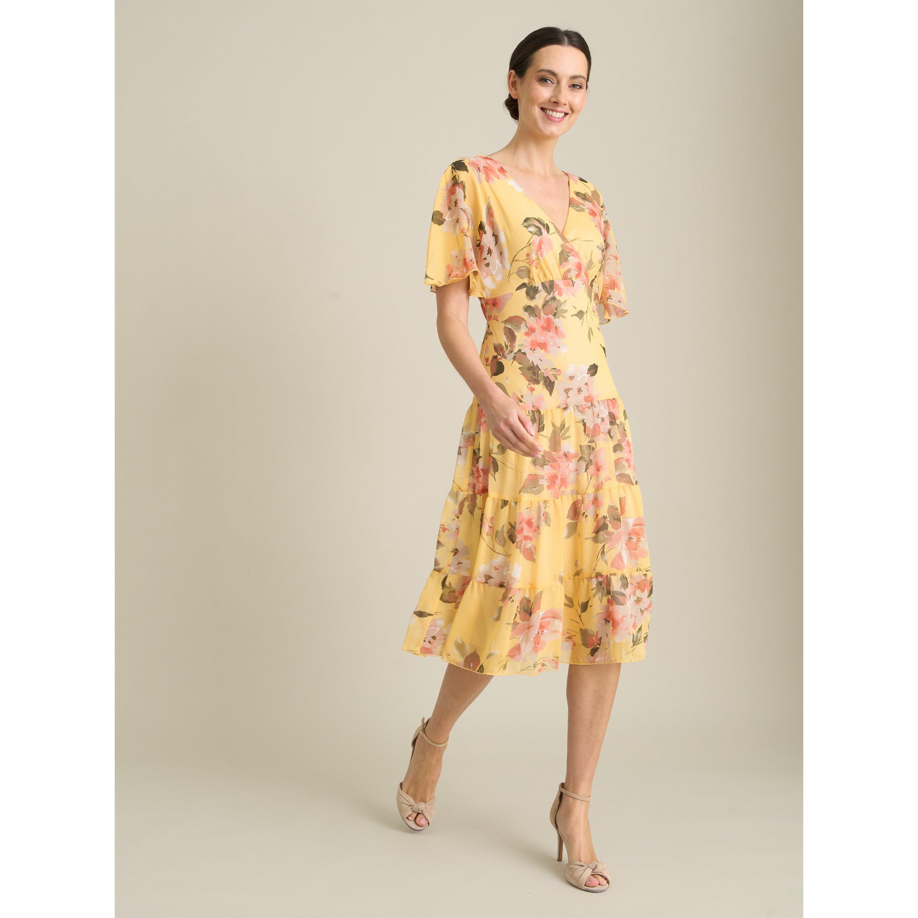 Yellow - Gina Bacconi - Agatha Floral Chiffon Dress - 1