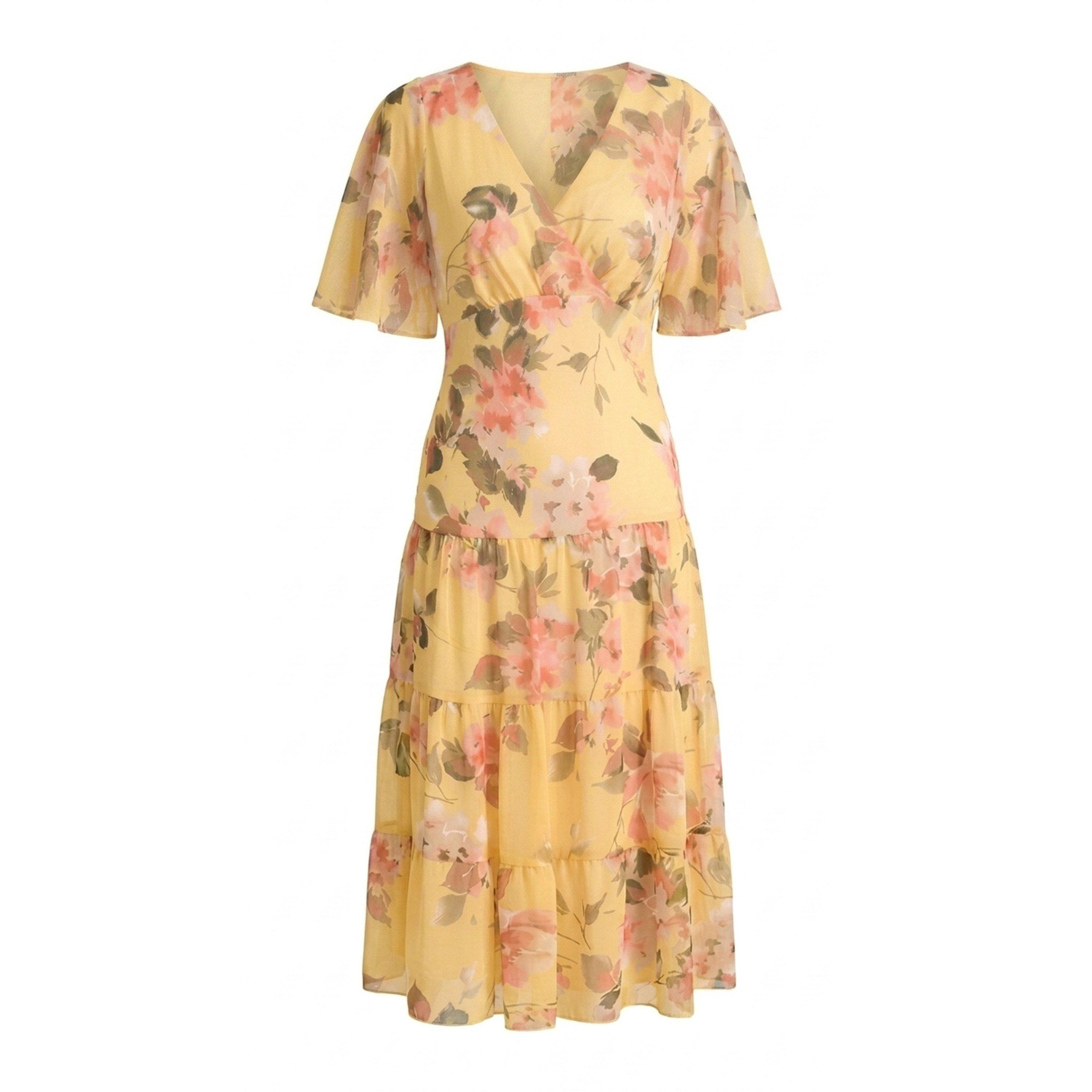 Yellow - Gina Bacconi - Agatha Floral Chiffon Dress - 4