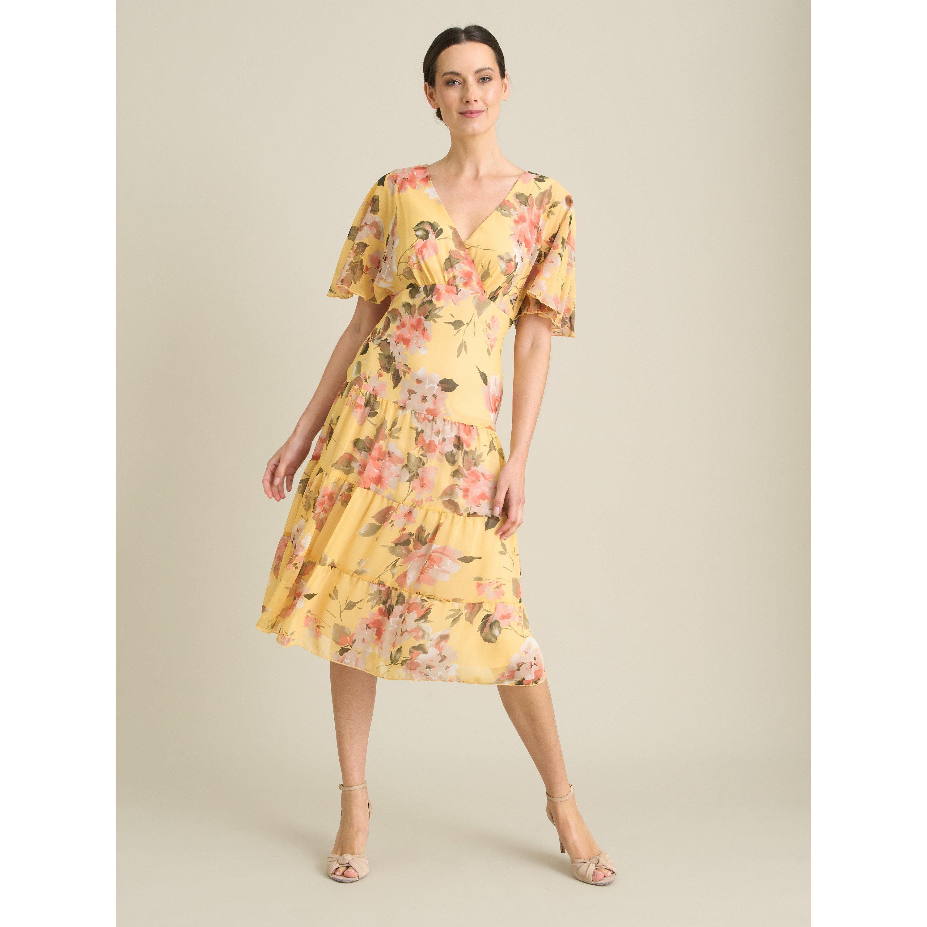 Yellow - Gina Bacconi - Agatha Floral Chiffon Dress - 6