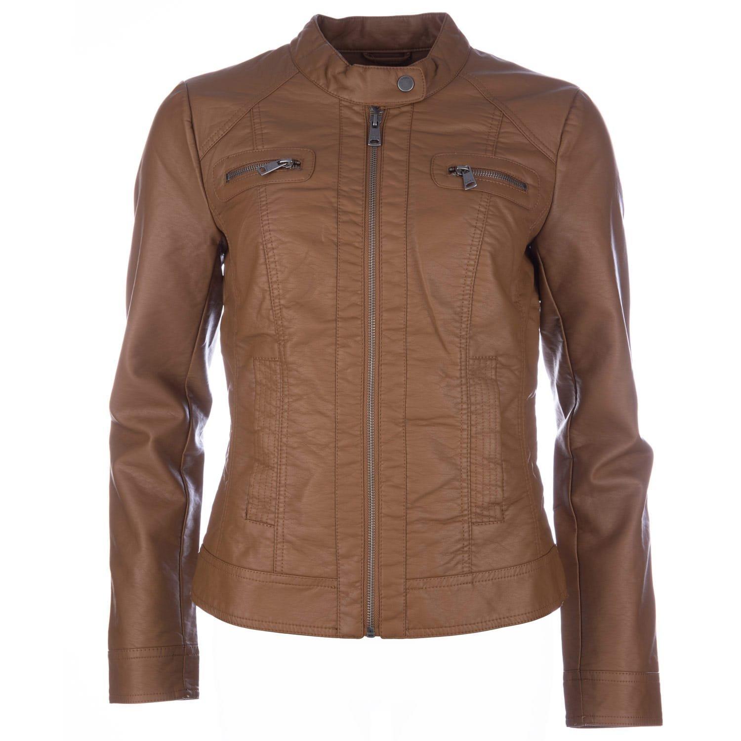 Cognac - Only - Bandit Faux Leather Biker Jacket - 2