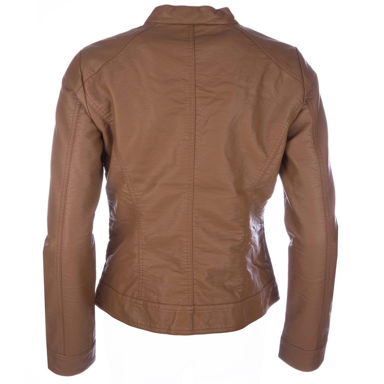 Cognac - Only - Bandit Faux Leather Biker Jacket - 3