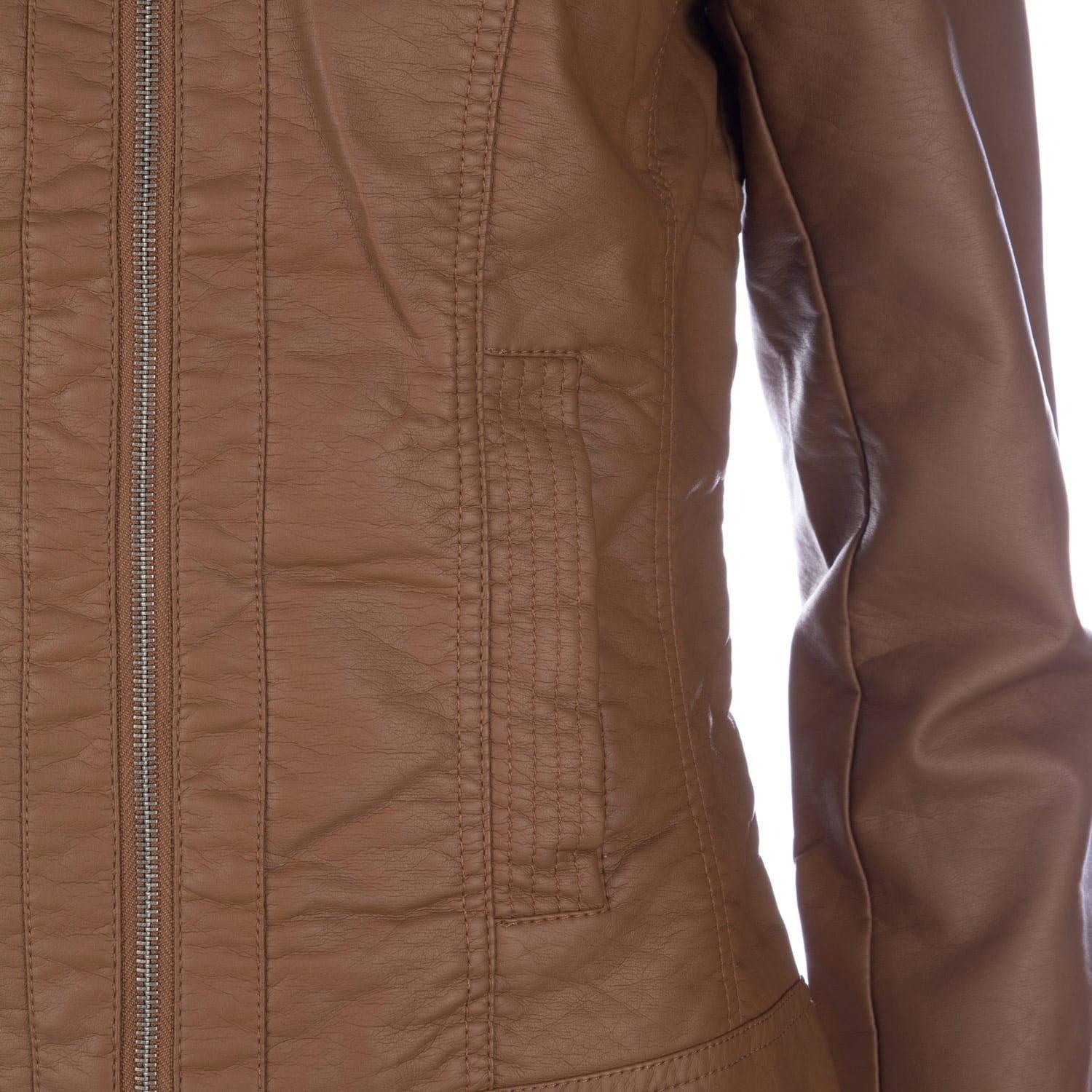 Cognac - Only - Bandit Faux Leather Biker Jacket - 5