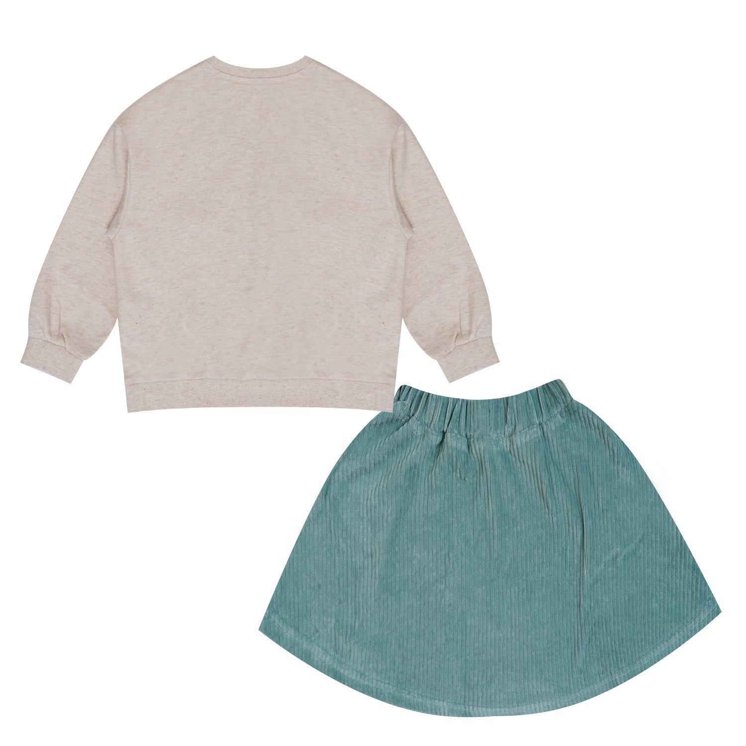 Crème/bleu-vert - Miso - Bow Top and Skirt Set - 7