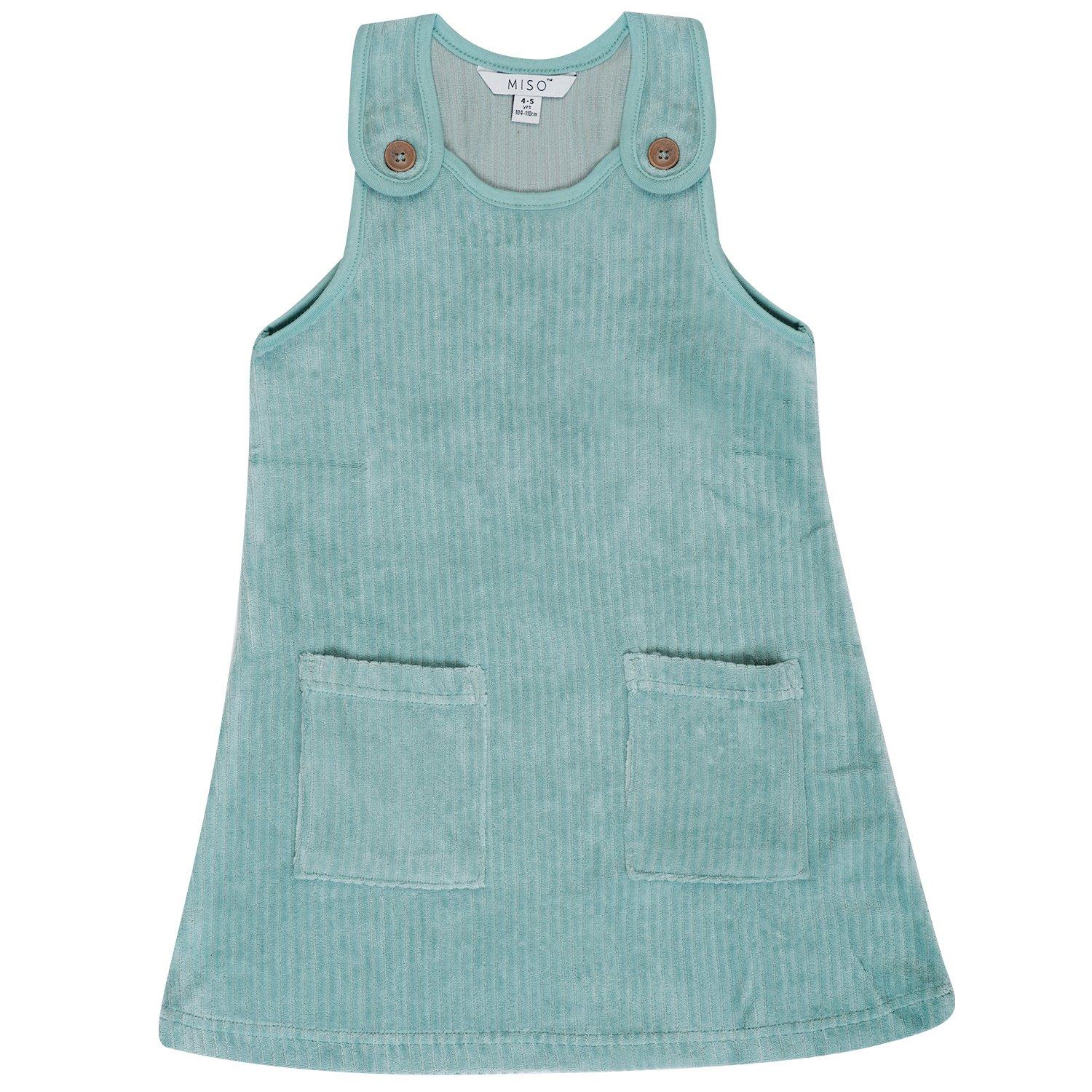 Teal/Cream - Miso - Kids' Corduroy Pinafore Dress - 5