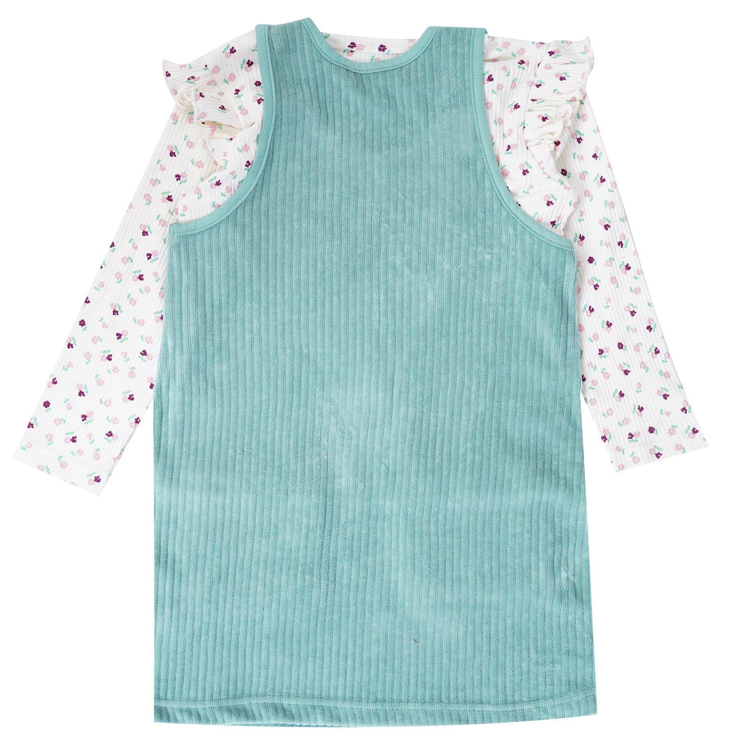 Teal/Cream - Miso - Kids' Corduroy Pinafore Dress - 9