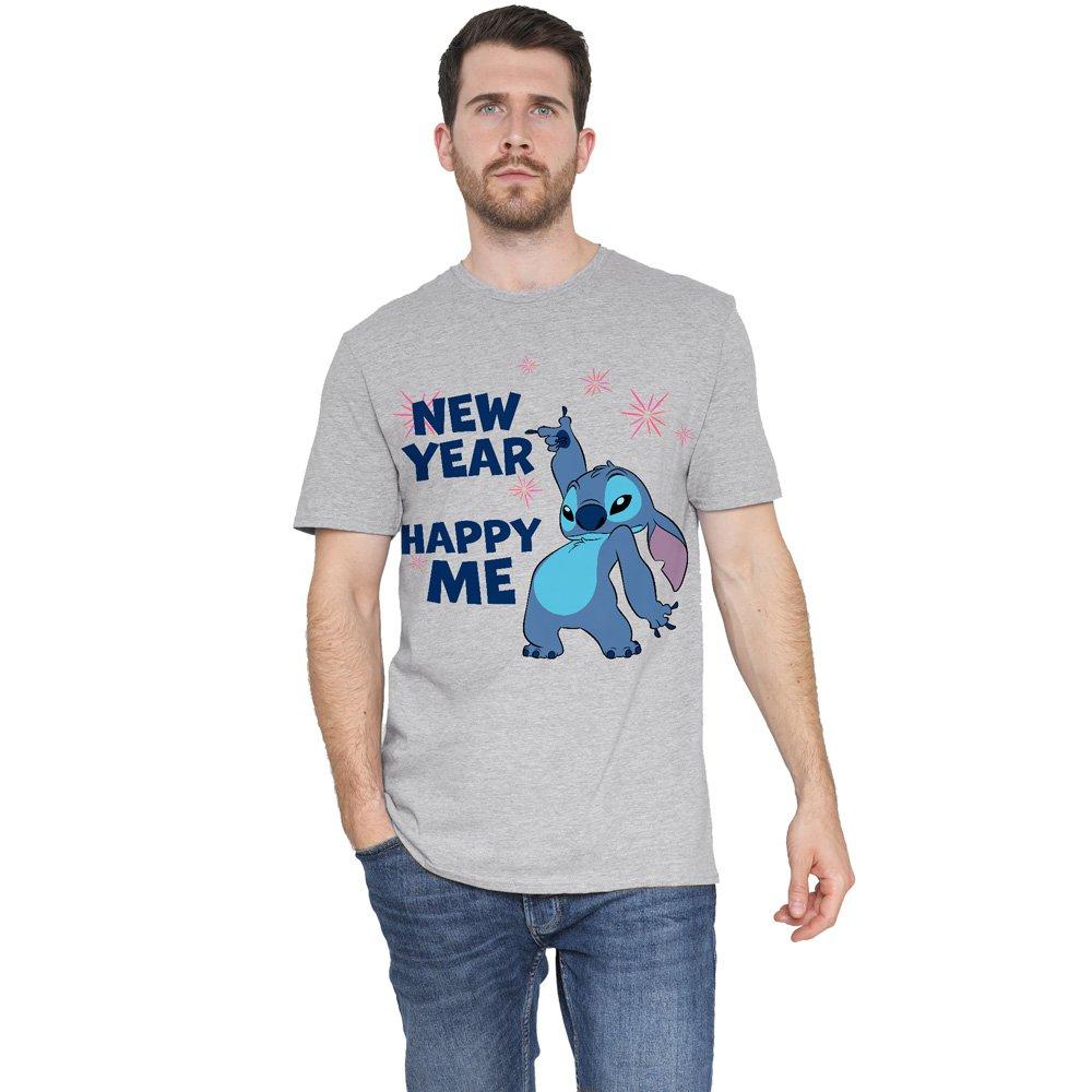 Grey - Disney - Lilo & Stitch New Year Happy Me Mens T-Shirt Grey - 1