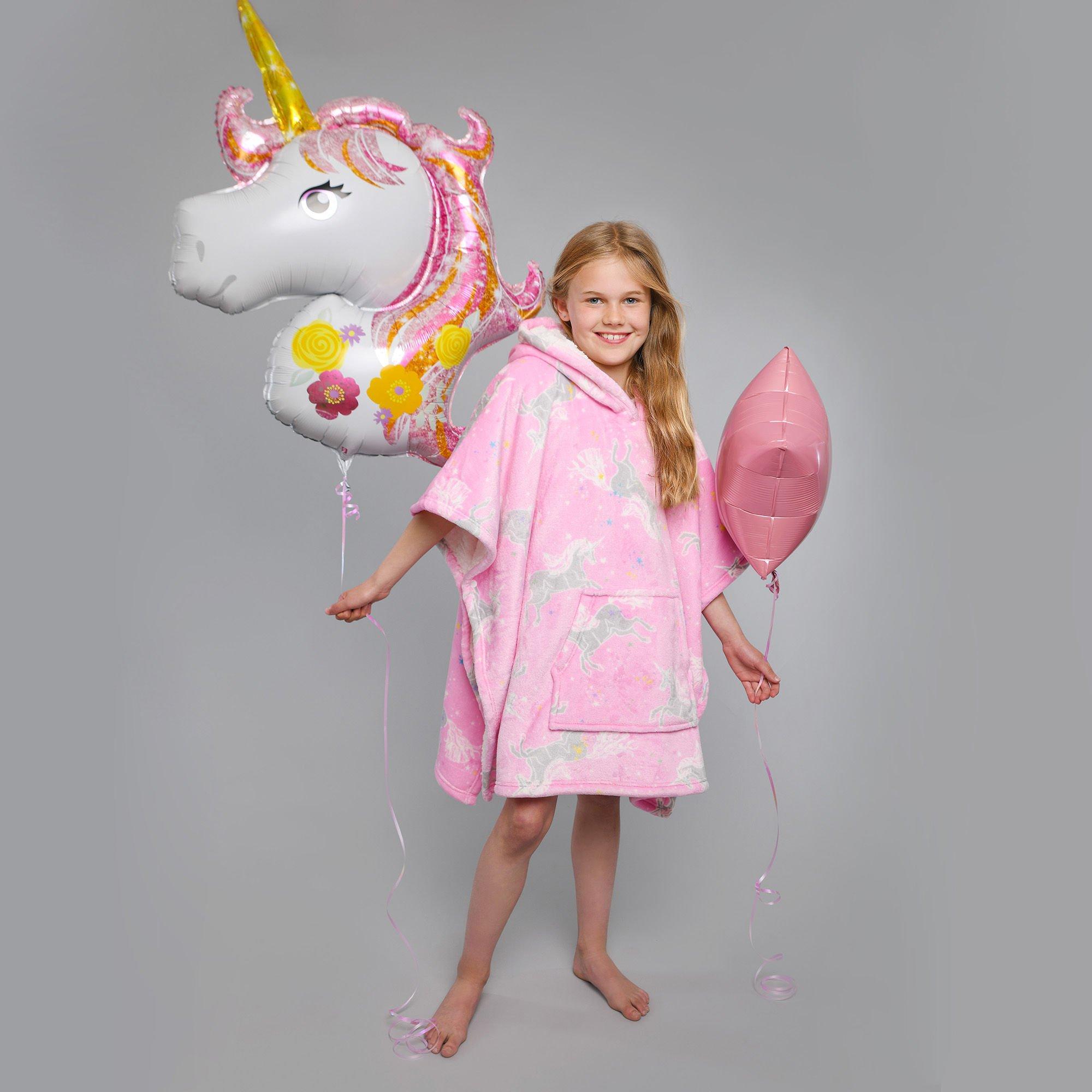 Unicorn Pink - Bedlam - Kids Wearable Snuggle Throw Fleece Poncho - 2