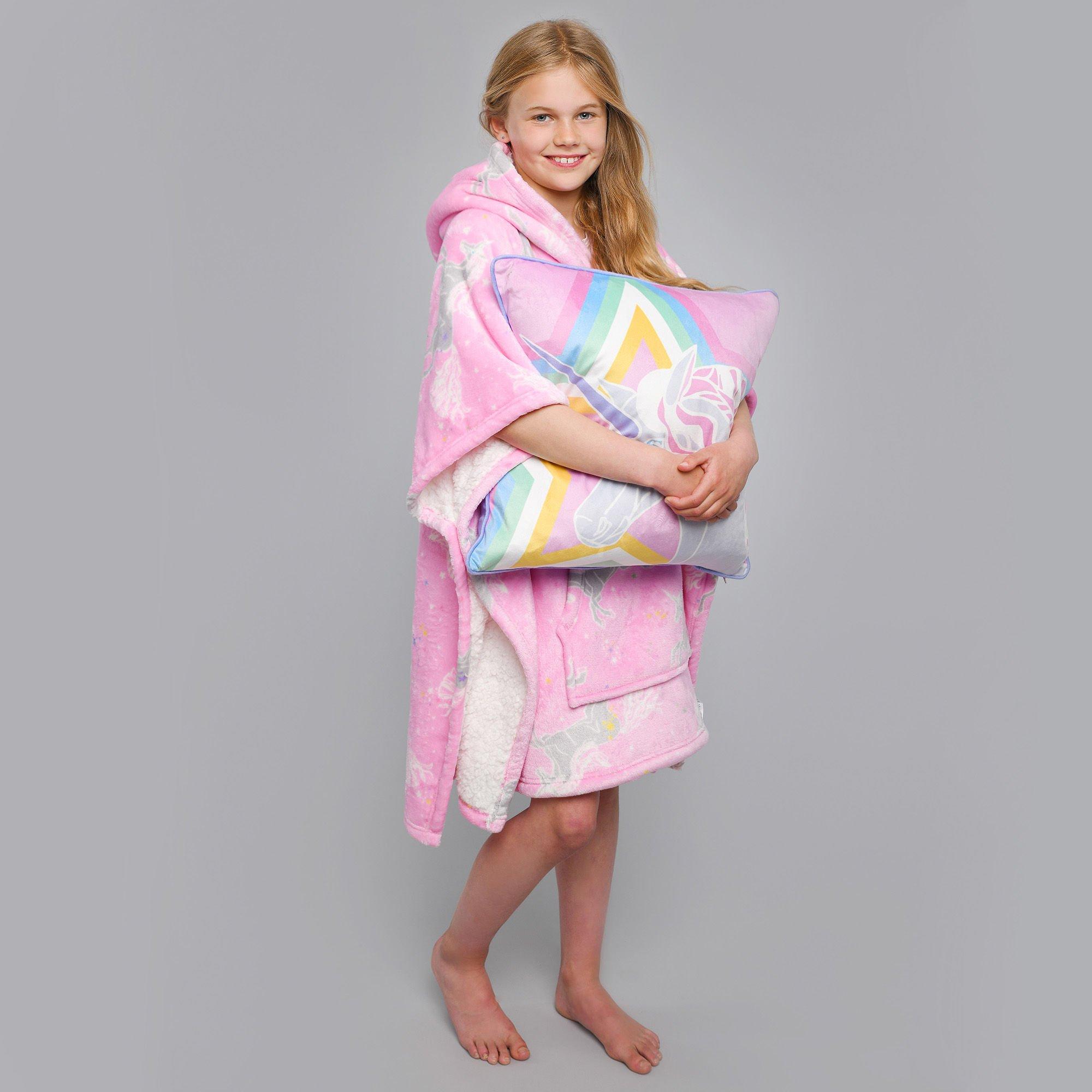 Unicorn Pink - Bedlam - Kids Wearable Snuggle Throw Fleece Poncho - 3